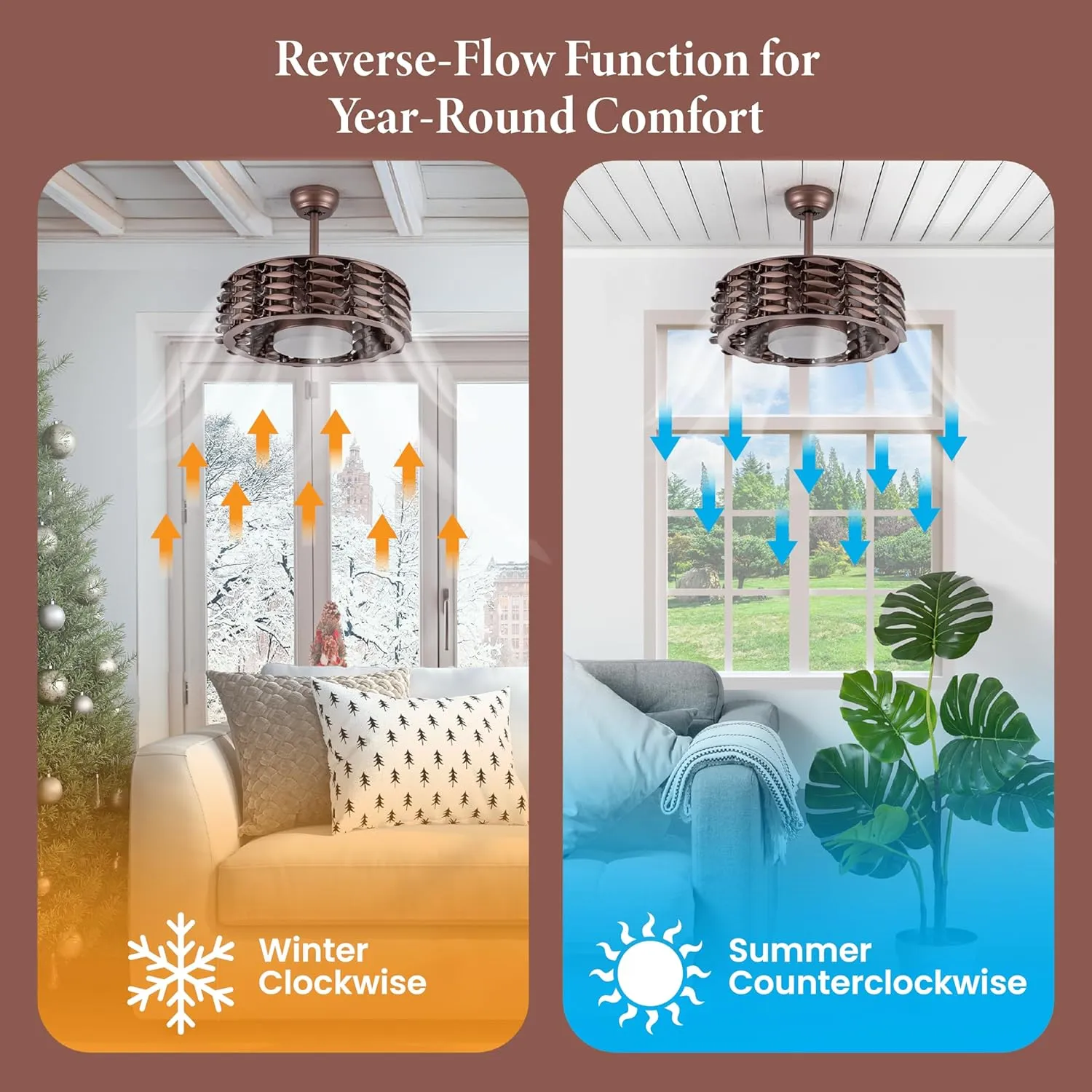 Bladeless Ceiling Fan with Lights & Remote  Oceano 23" Downrod or Flush Ceiling Fan with Lights & Remote for Kids Room& More  Low-Profile Fan, Dimmable LED, 6 Speeds, & Reverse (Bronze)
