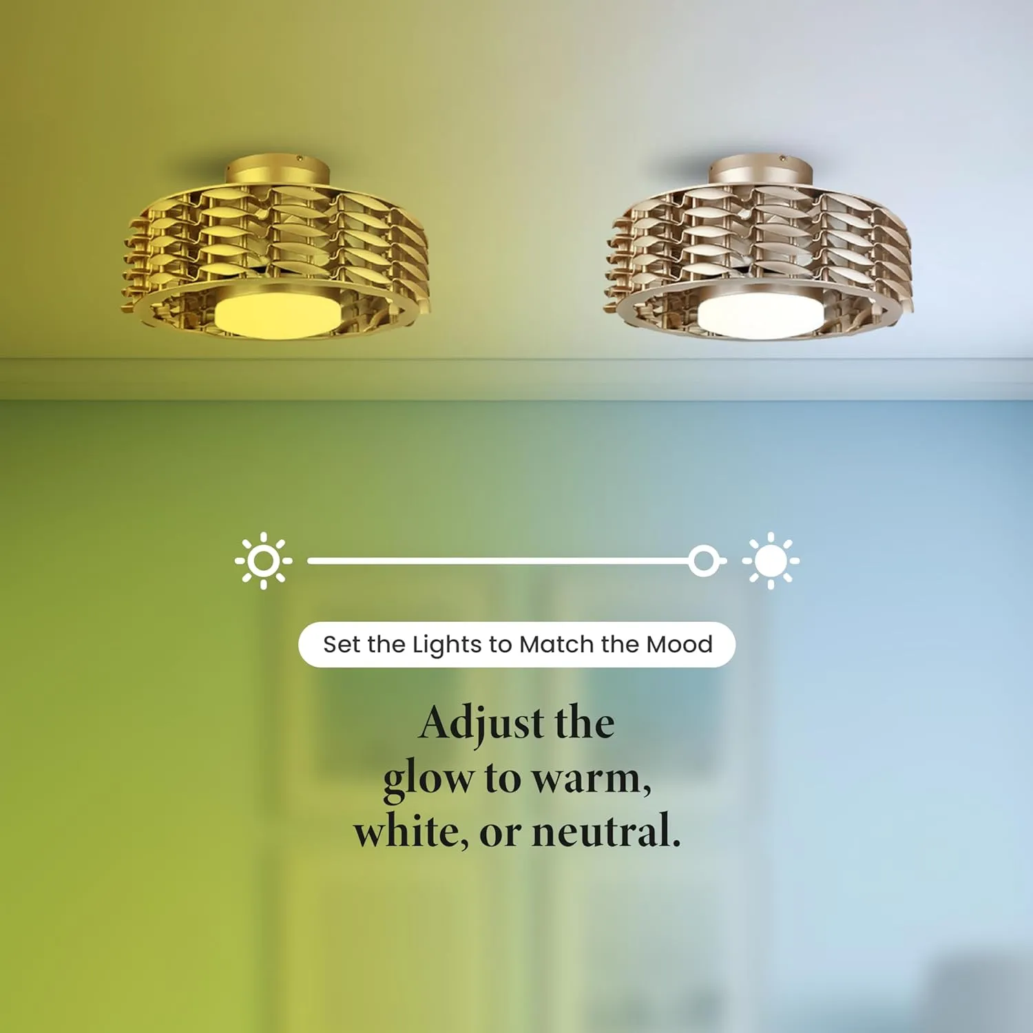 Bladeless Ceiling Fan with Lights & Remote  Oceano 23" Downrod or Flush Ceiling Fan with Lights & Remote for Kids Room& More  Low-Profile Fan, Dimmable LED, 6 Speeds, & Reverse (Gold)