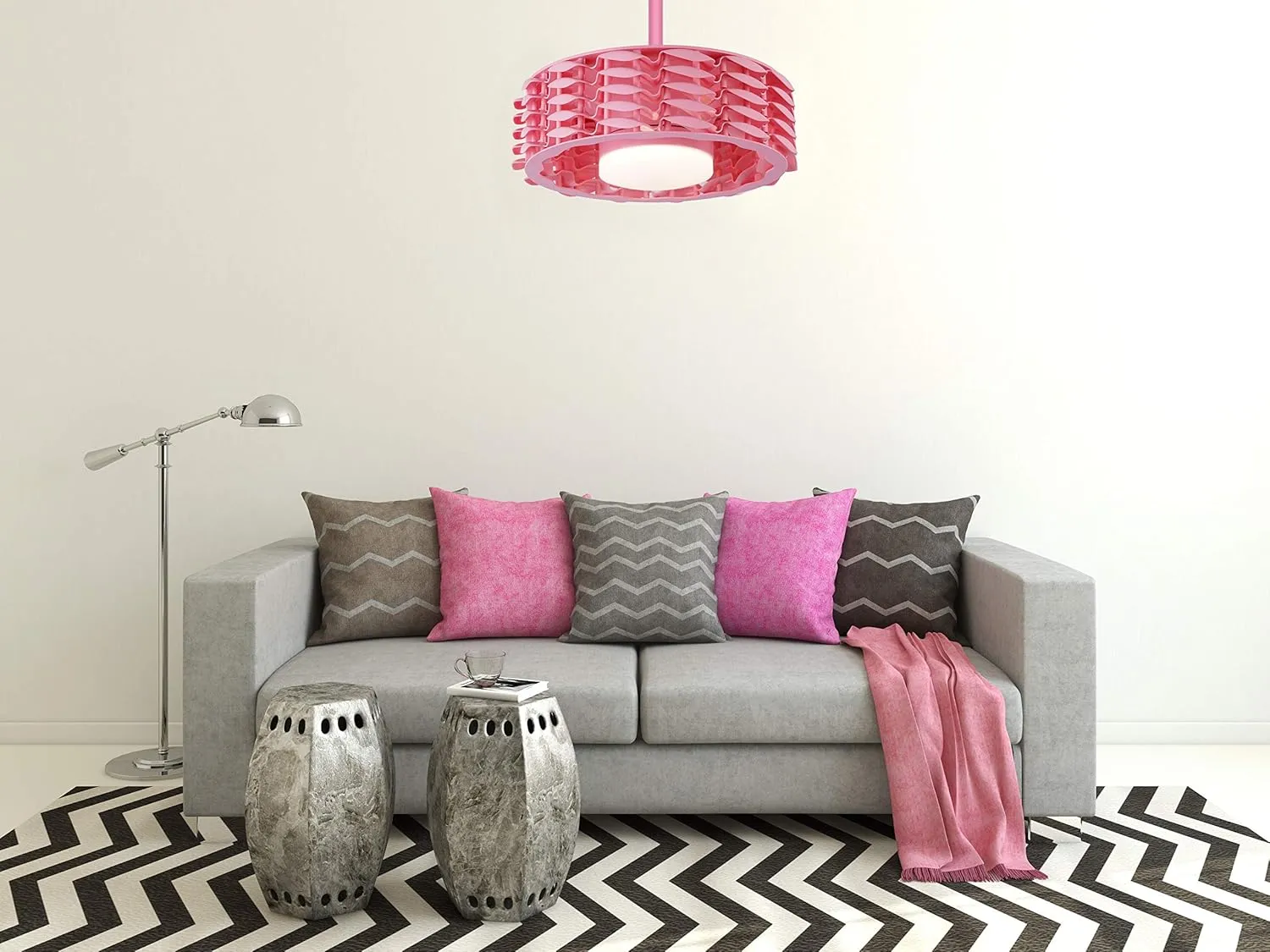 Bladeless Ceiling Fan with Lights & Remote  Oceano 23" Downrod or Flush Ceiling Fan with Lights & Remote for Kids Room& More  Low-Profile Fan, Dimmable LED, 6 Speeds, & Reverse (Pink)