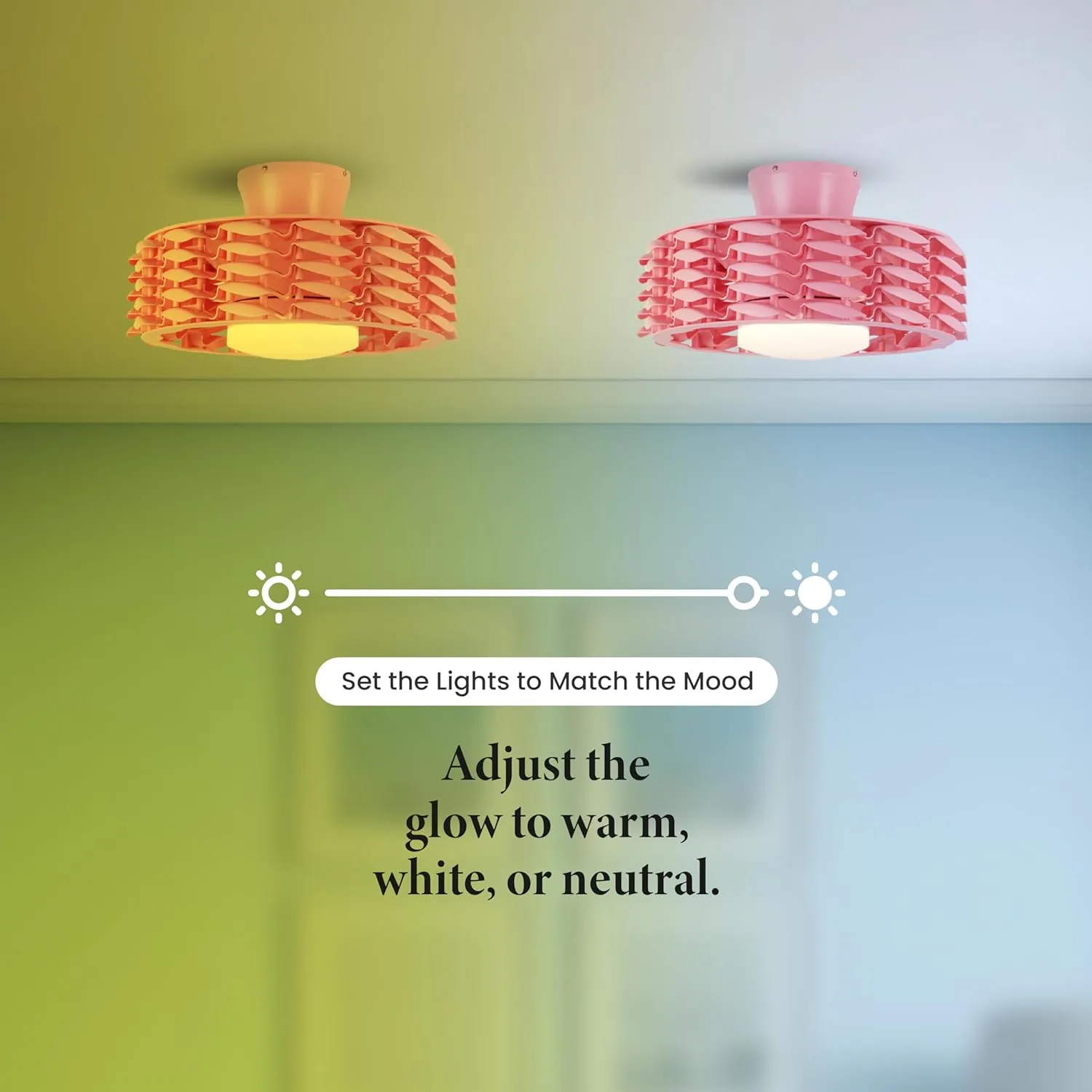 Bladeless Ceiling Fan with Lights & Remote  Oceano 23" Downrod or Flush Ceiling Fan with Lights & Remote for Kids Room& More  Low-Profile Fan, Dimmable LED, 6 Speeds, & Reverse (Pink)