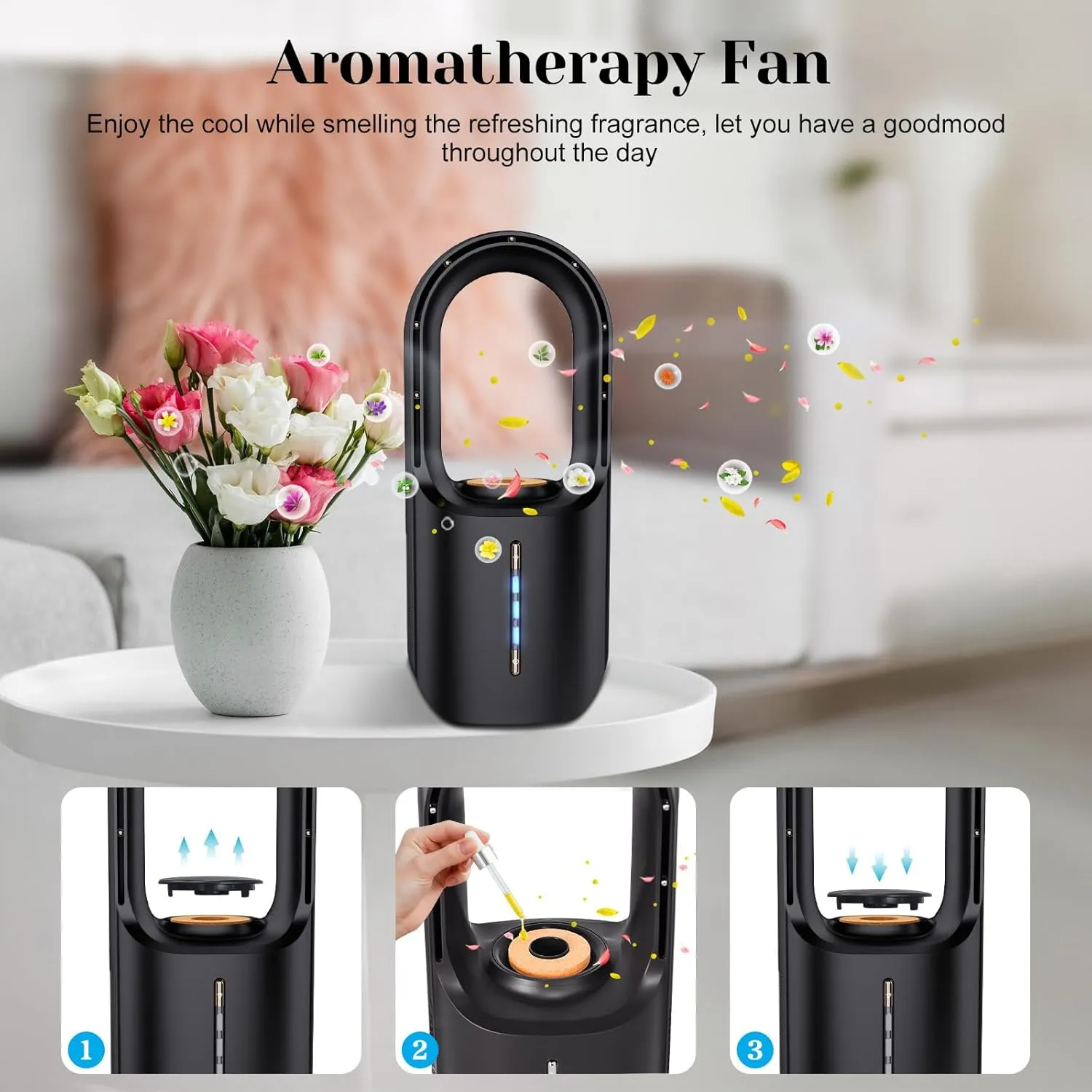 Bladeless Desk Fan, 11.8 Inch Office Fan Small Quiet, Desktop Fans with 3 Wind Speed, LED Light, Easy to Clean, Silent Desk Fan Ideal for Bedroom, Office, Living Room