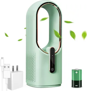 Bladeless Desk Fan, 11.8 Inch Portable Small Fan Quiet Table Fan Rechargeable Portable Fan, with 3 Wind Speeds for Bedroom, Kithchen,Home, Office, Outdoor (Green) USB desktop fan for workspace