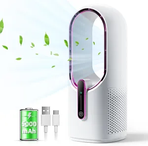 Bladeless Desk Fan, 11.8 Inch Small Rechargeable Fan, Quiet Office Fan, 3 Speeds, Touch Control, Easy to Clean, Desk Fan Small Quiet, Ideal for Home, Office, Travel Small bladeless fan for quiet cooling