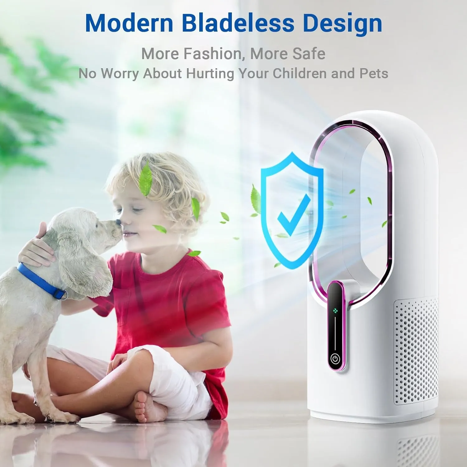 Bladeless Desk Fan, 11.8 Inch Small Rechargeable Fan, Quiet Office Fan, 3 Speeds, Touch Control, Easy to Clean, Desk Fan Small Quiet, Ideal for Home, Office, Travel