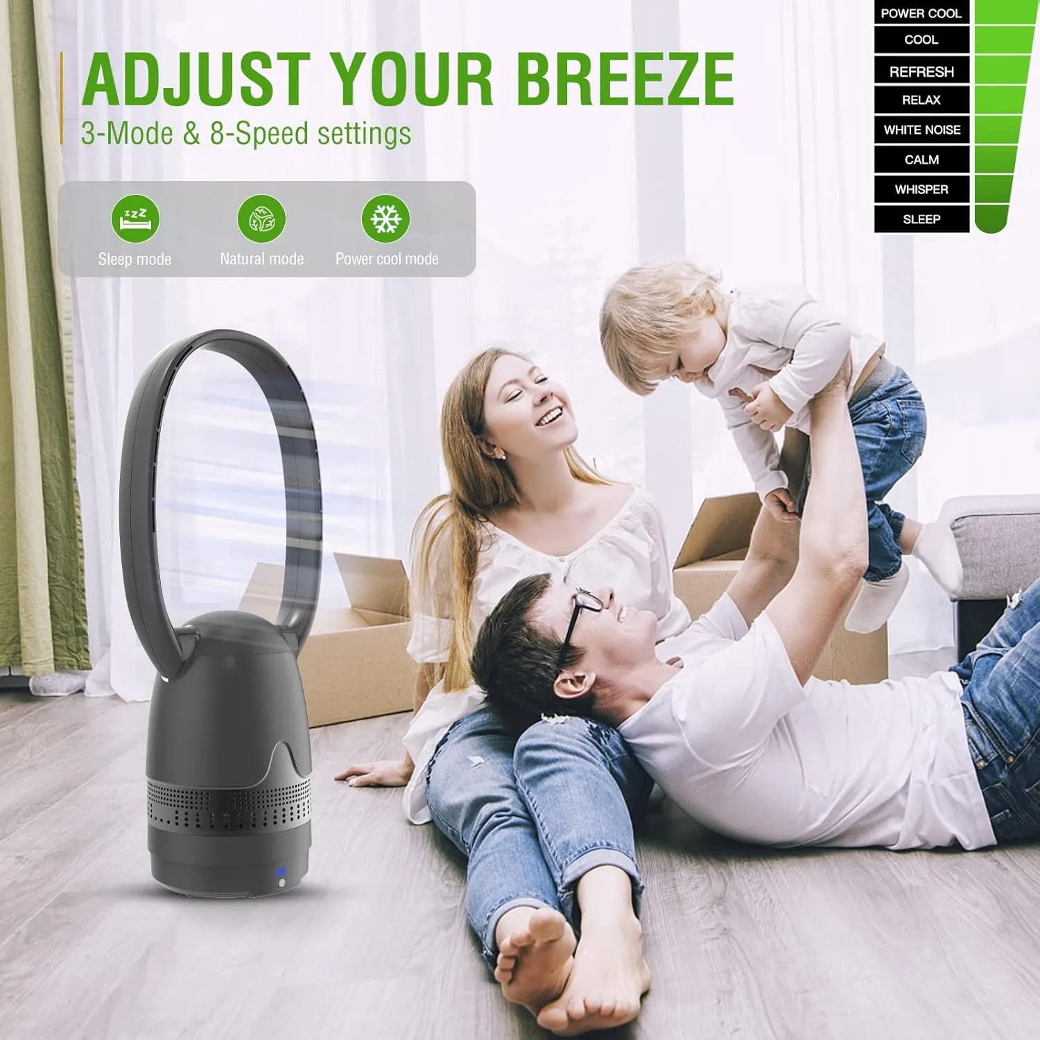 Bladeless Fan and Air Purifier Combo 26-Inch, HEPA-Filter, 8-Speed, 120 Oscillating, Remote Control, 8H Sleep Timer, Black (MT1004)