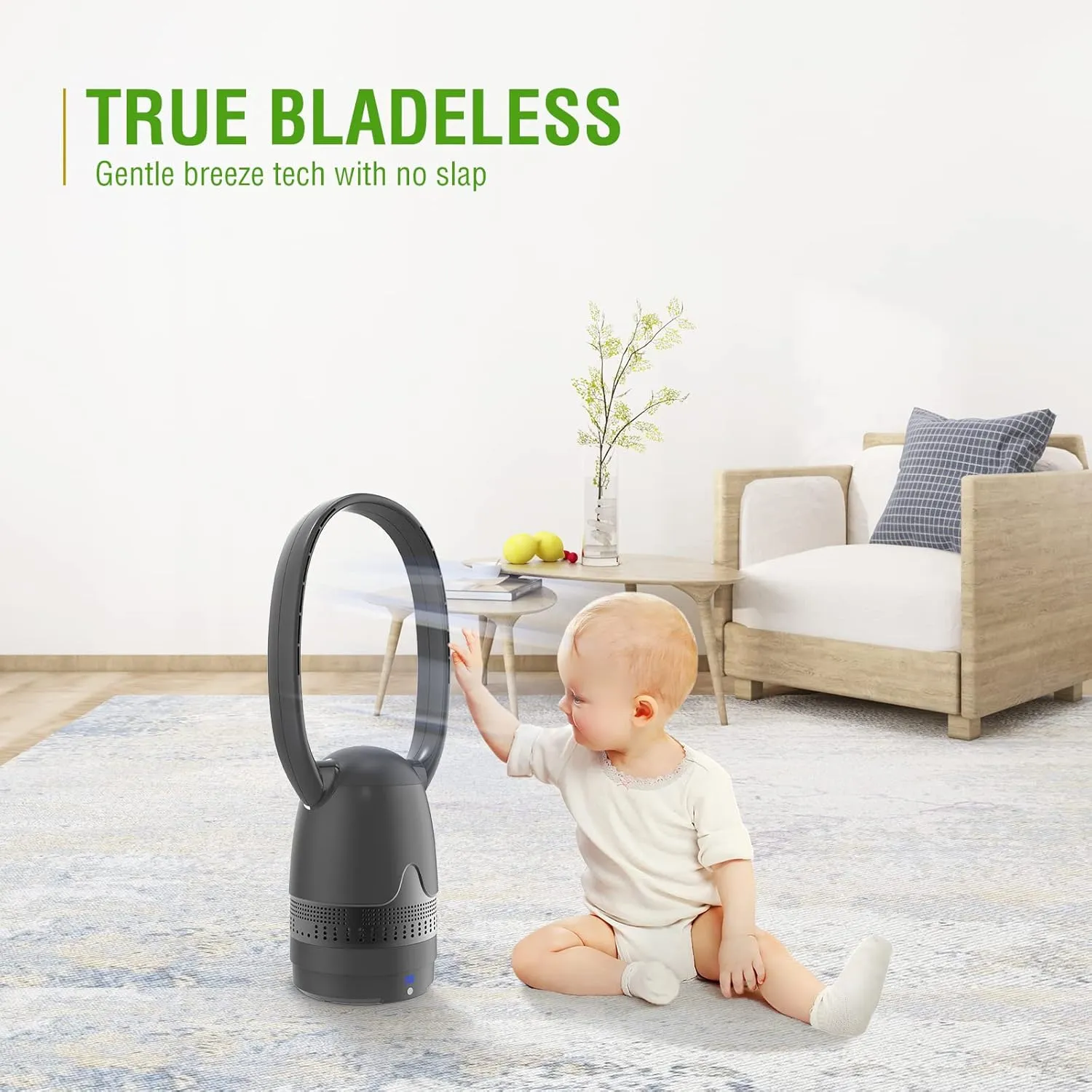 Bladeless Fan and Air Purifier Combo 26-Inch, HEPA-Filter, 8-Speed, 120 Oscillating, Remote Control, 8H Sleep Timer, Black (MT1004)