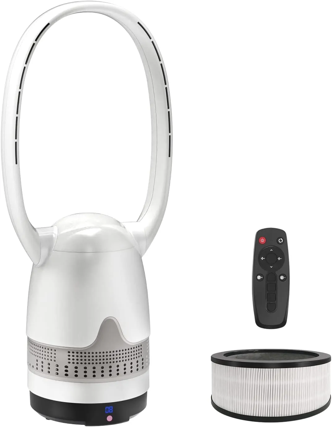 Bladeless Fan and Air Purifier Combo 26-Inch, HEPA-Filter, 8-Speed, 120 Oscillating, Remote Control, 8H Sleep Timer, White (MT1004) Tower bladeless fan for modern homes
