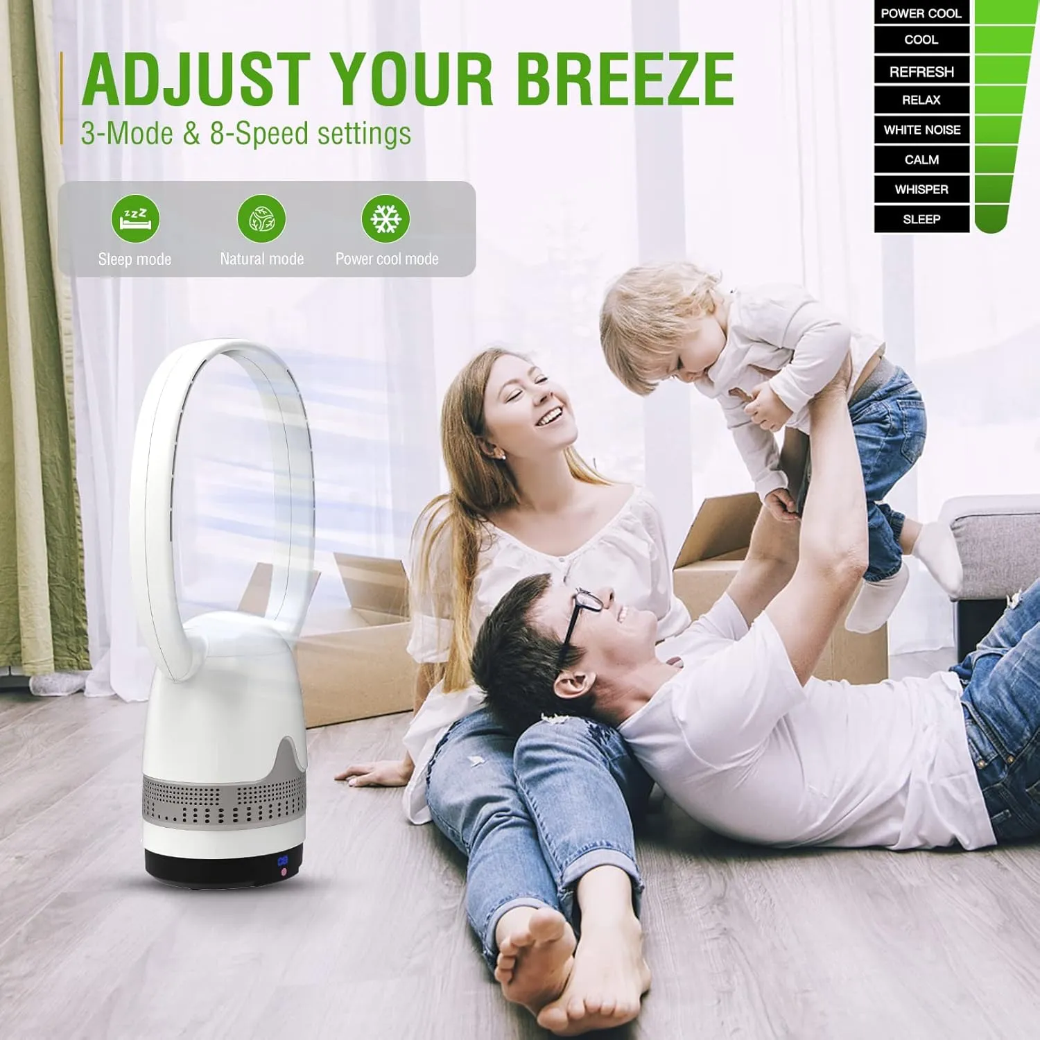 Bladeless Fan and Air Purifier Combo 26-Inch, HEPA-Filter, 8-Speed, 120 Oscillating, Remote Control, 8H Sleep Timer, White (MT1004)