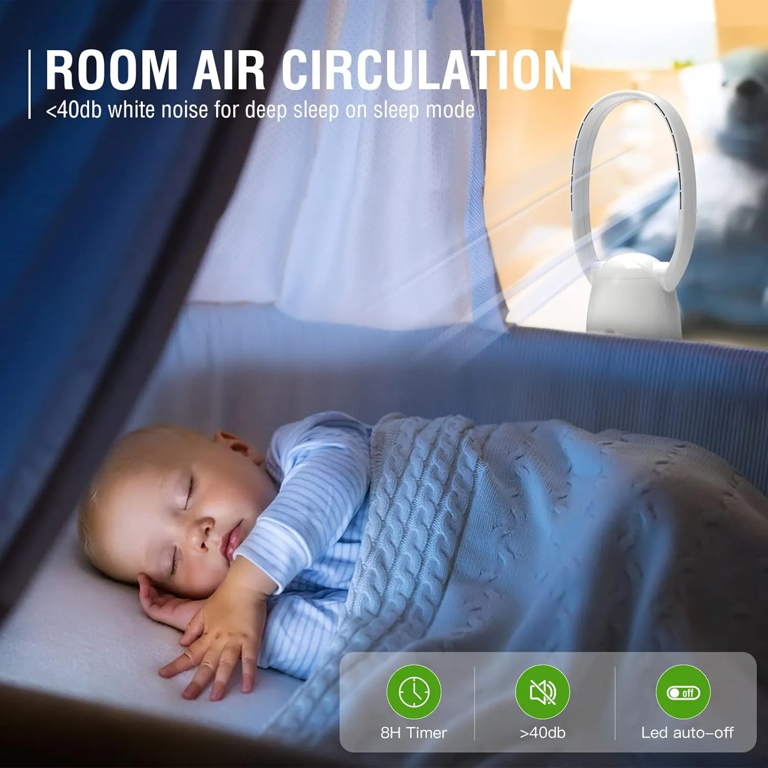 Bladeless Fan and Air Purifier Combo 26-Inch, HEPA-Filter, 8-Speed, 120 Oscillating, Remote Control, 8H Sleep Timer, White (MT1004)