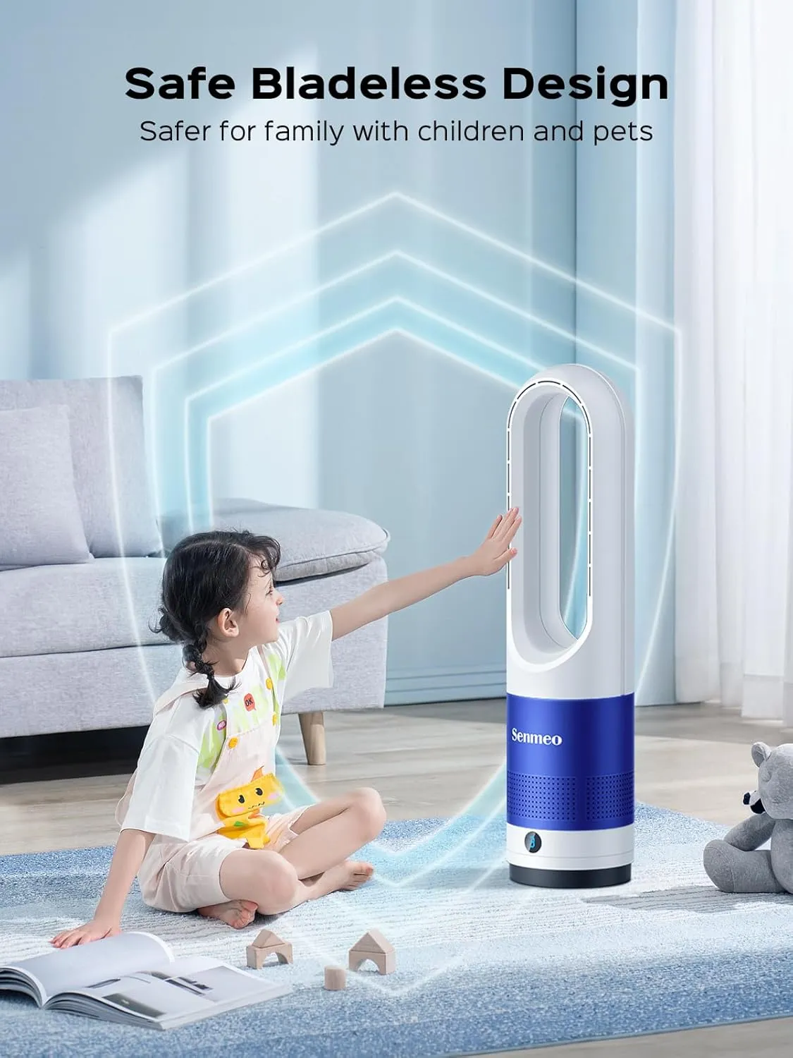 Bladeless Fan for Bedroom, 22" Quiet Tower Fan with Remote, 90 Oscillating Fan for Indoors with 8 Speeds, 9H Timer, LED Display, Easy to Clean, Portable Standing Fan for Home, Office
