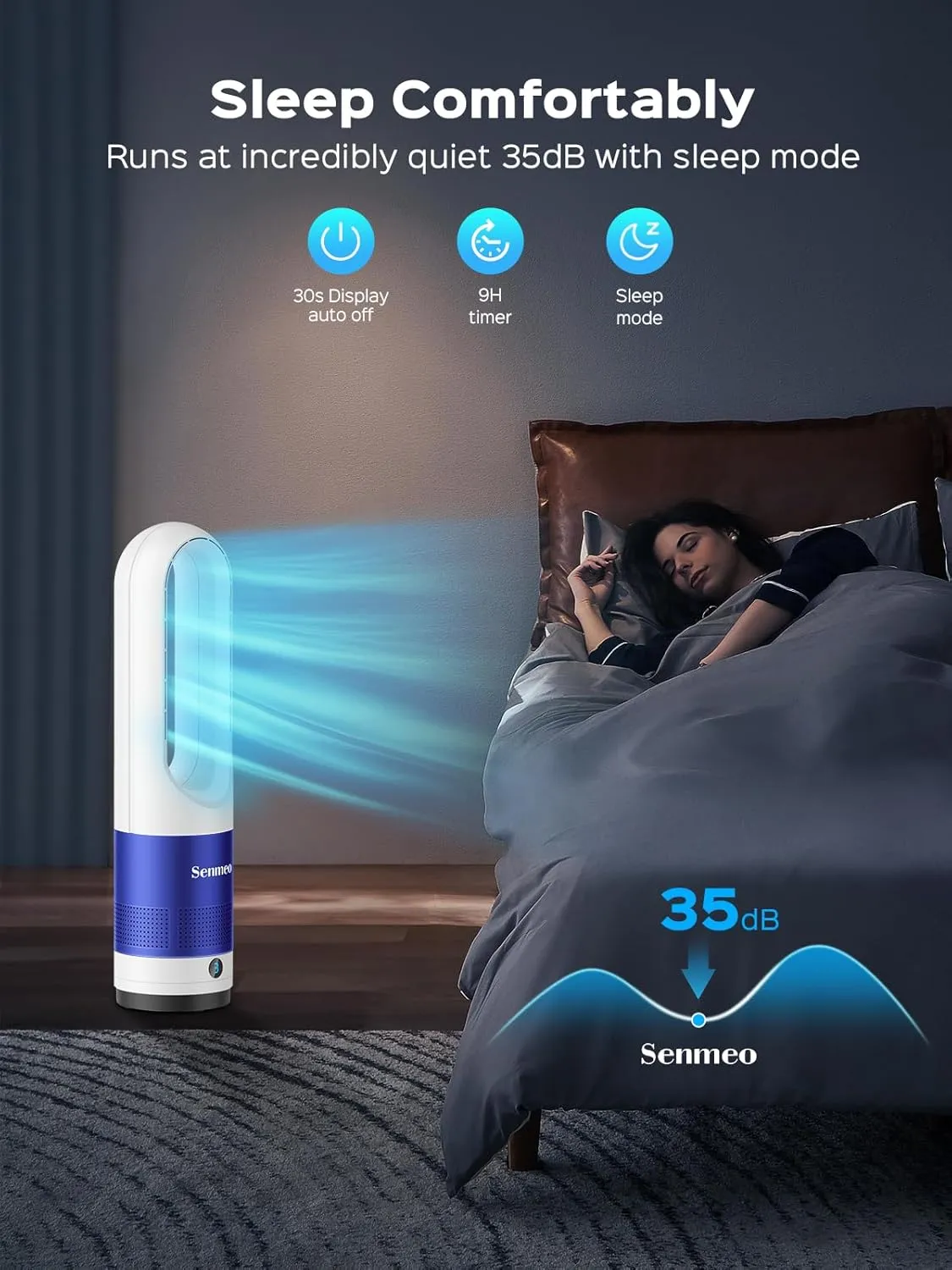 Bladeless Fan for Bedroom, 22" Quiet Tower Fan with Remote, 90 Oscillating Fan for Indoors with 8 Speeds, 9H Timer, LED Display, Easy to Clean, Portable Standing Fan for Home, Office