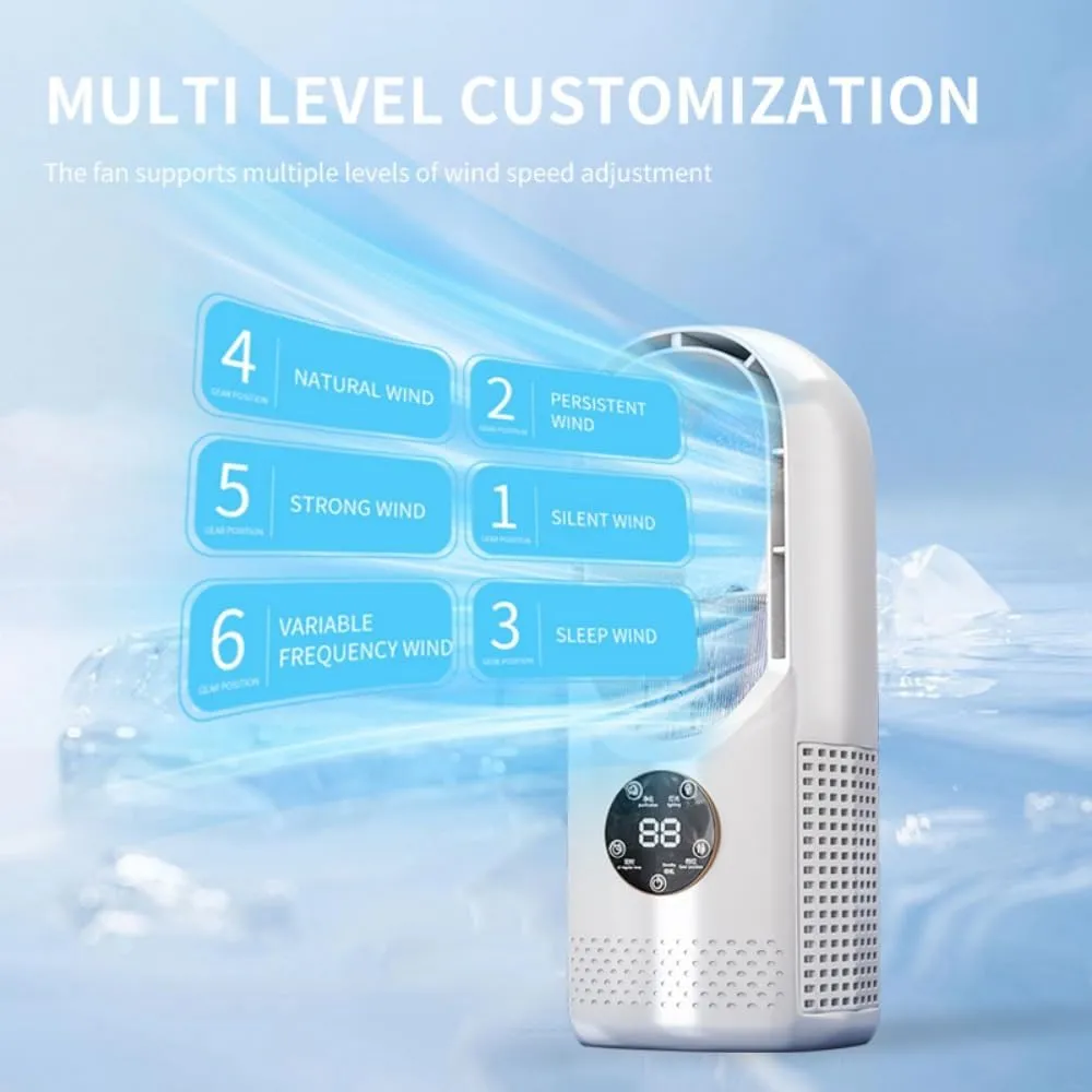 Bladeless Fan with Humidifier and RGB Lights, USB Powered Desk Fan, 6-Speed Quiet Personal Cooling Fan for Office Home Bedroom, No Blades Design Safer than Traditional Fans (White)