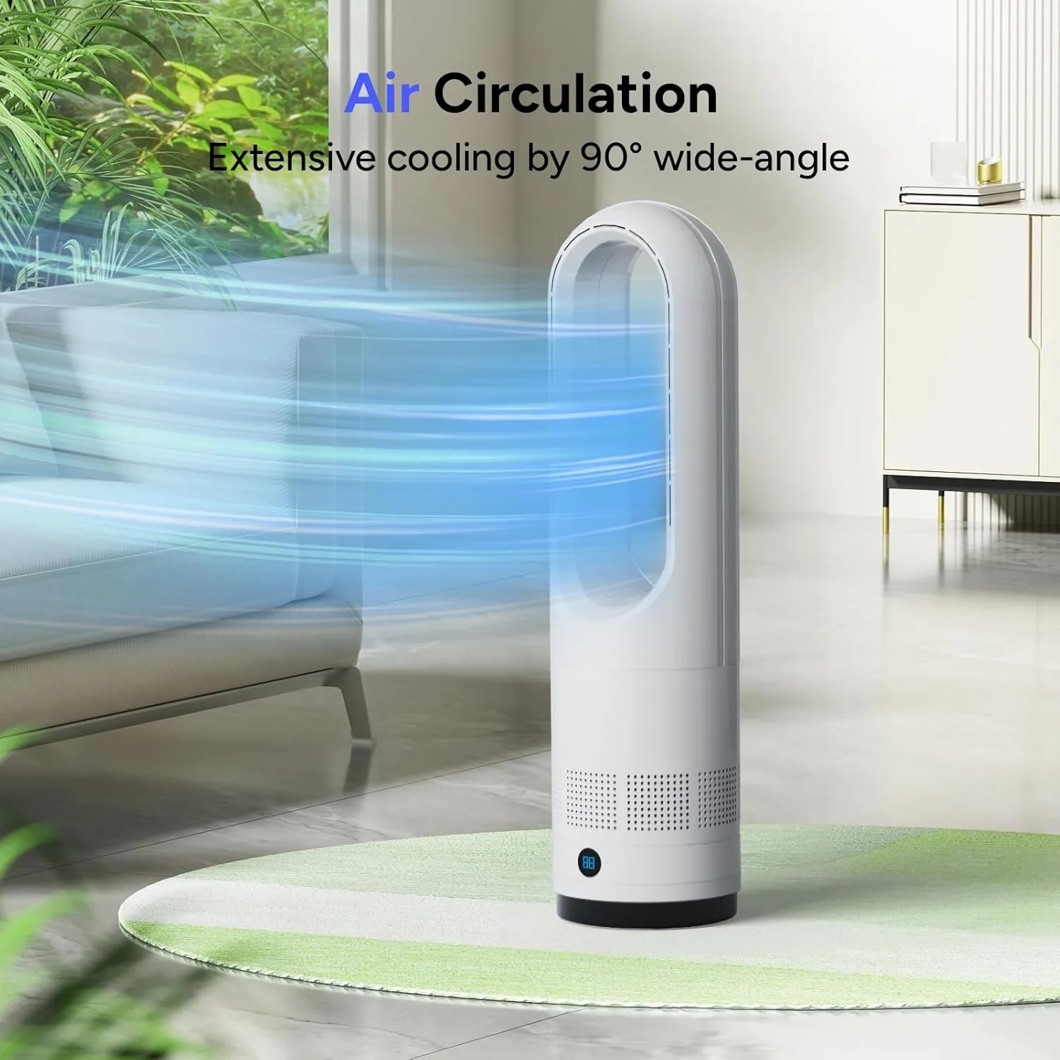 Bladeless Fan,22Inch Cooling Tower Fan 80 Oscillating with Remote, 9H Timer, 8 Speeds, Portable Quiet Cooling Fan for Indoor, Bedroom, Home Office Room(White)