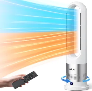 Bladeless Heater and Fan Combo, 26 inch Heater and Cooler Fan with Remote, Tip-over & Overheat Protection, 3 Speed Heating, 8 Speed Cooling, 80Oscillation, 9H Timer, Installation Free for Home Office Tower bladeless fan for modern homes