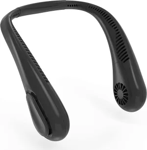 Bladeless Neck Fan, 5000mAh Rechargeable Battery Powered, 3 Speeds, Angle Adjustable, Hand-free Portable Neck Fan for Both Outdoor & Indoor Use, UL Certified, Black Neck fan for hands-free comfort