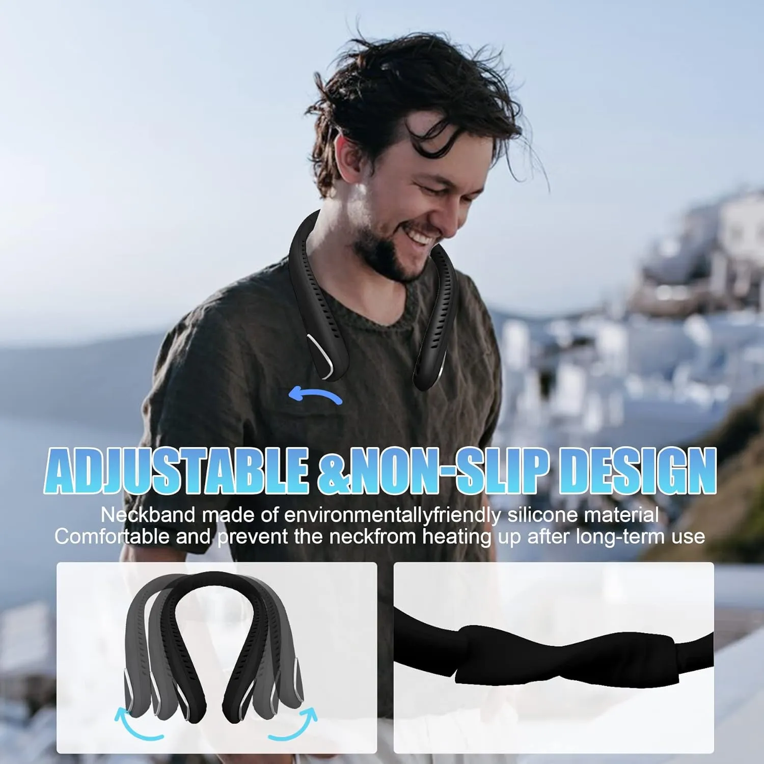 Bladeless Neck Fan - 6000mAh Portable Neck Fan with 3 Wind Speed,USB Rechargeable Personal Fan, Hands-Free Design USB Fan - Ideal for Outdoor Activities and Travel
