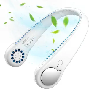 Bladeless Neck Fan with 360 Airflow, Portable Hands-Free Small USB Fan - Rechargeable Battery Operated Personal Mini Cooling Fan, Perfect for Kids, Office, Travel, Sports, Household, Outdoor (White) Neck fan for hands-free comfort