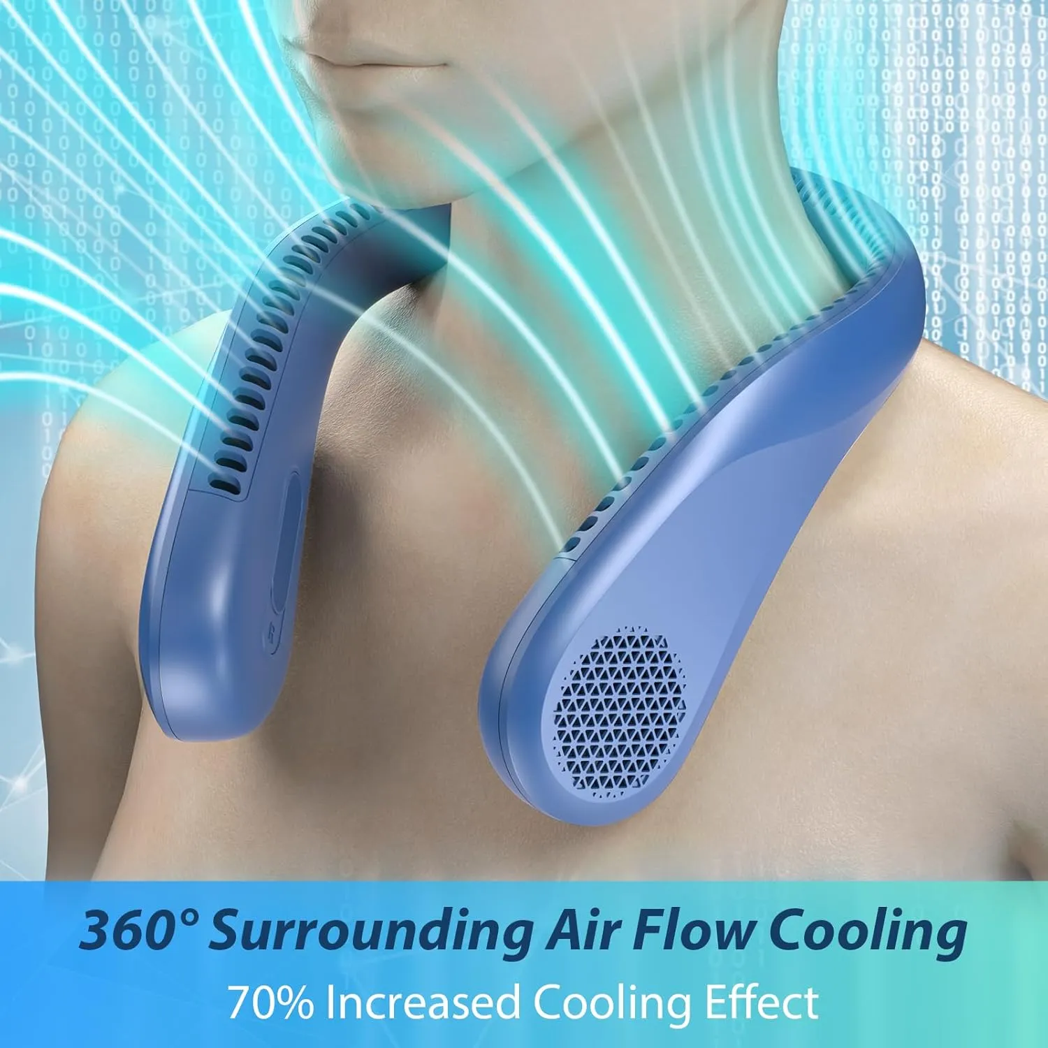 Bladeless Neck Fan with 5200mAh Battery - 3-Speed Adjustable Hands-Free Cooling Fan, USB Rechargeable & Portable Personal Fan for Travel, Outdoor, Sports, Office