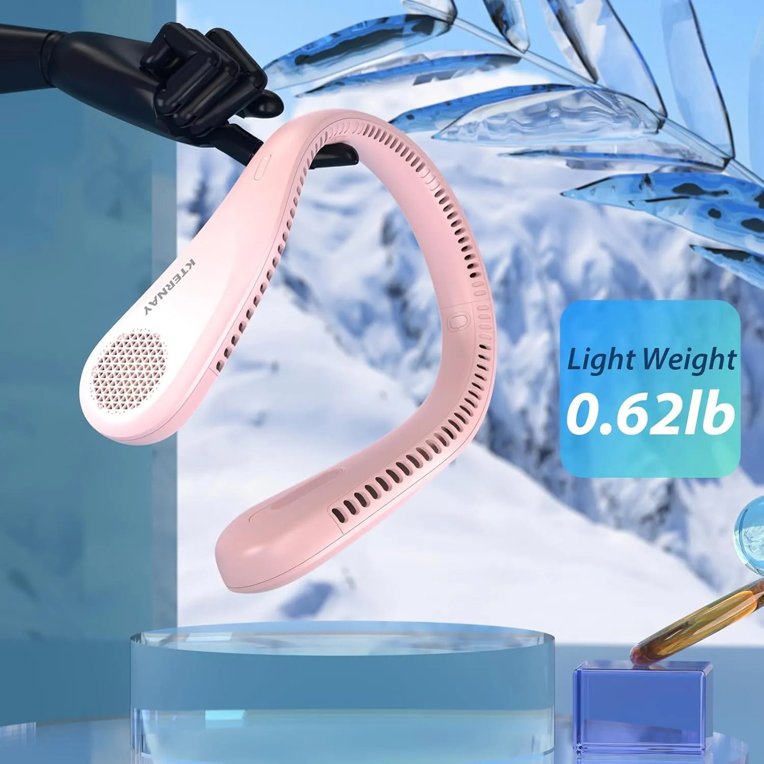 Bladeless Neck Fan with 5200mAh Battery - 3-Speed Adjustable Hands-Free Cooling Fan, USB Rechargeable & Portable Personal Fan for Travel, Outdoor, Sports, Office