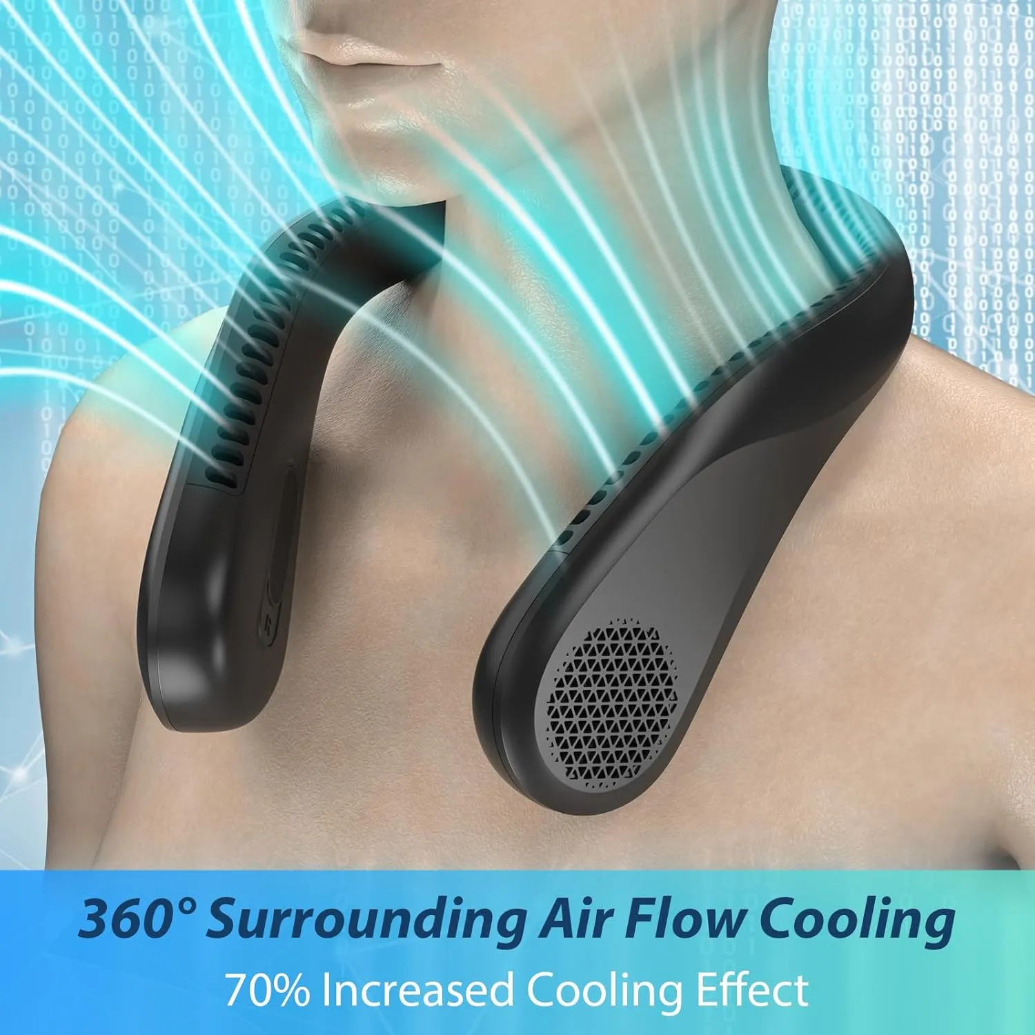 Bladeless Neck Fan with 5200mAh Battery - 3-Speed Adjustable Hands-Free Cooling Fan, USB Rechargeable & Portable Personal Fan for Travel, Outdoor, Sports, Office