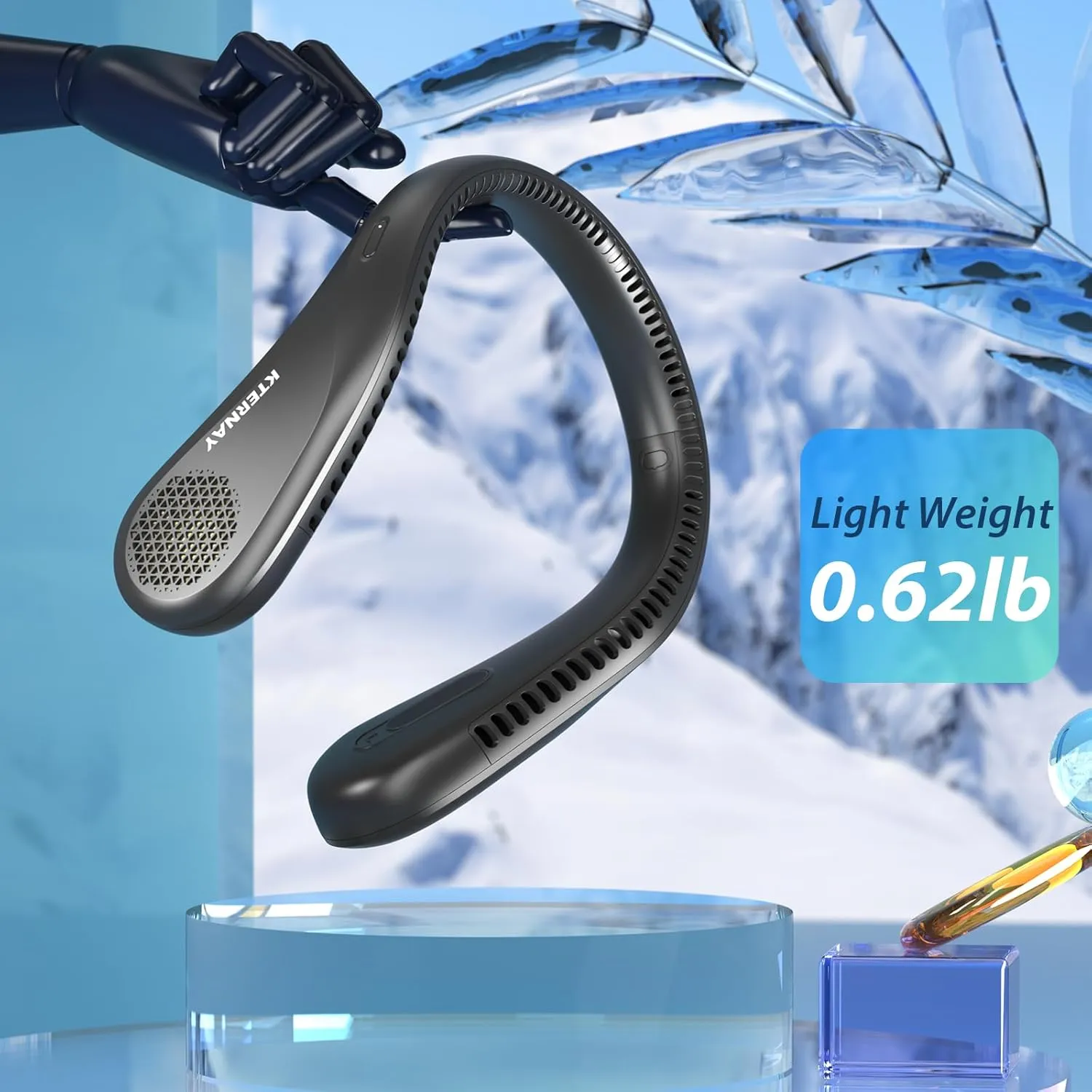 Bladeless Neck Fan with 5200mAh Battery - 3-Speed Adjustable Hands-Free Cooling Fan, USB Rechargeable & Portable Personal Fan for Travel, Outdoor, Sports, Office