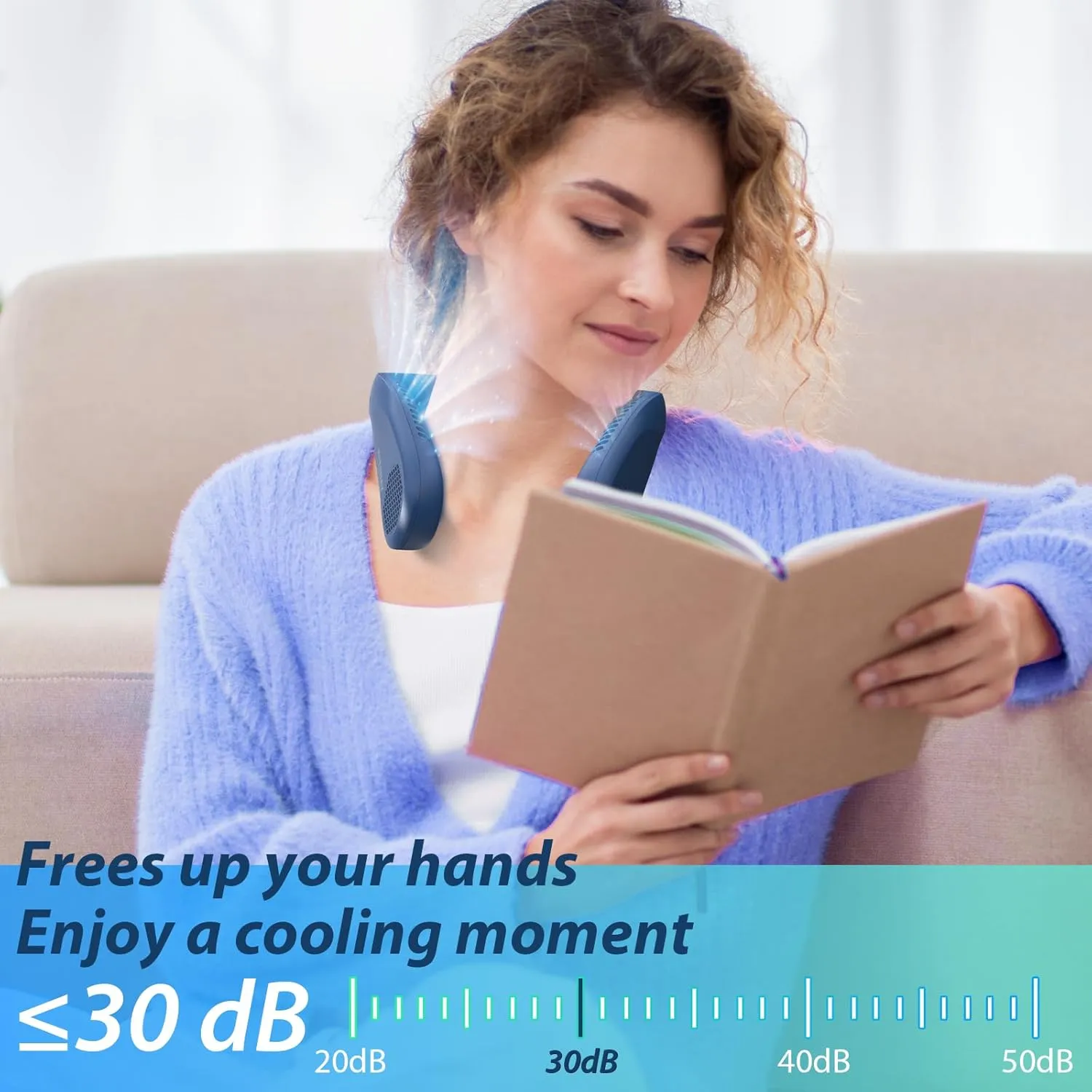 Bladeless Neck Fan with 5200mAh Battery - 3-Speed Adjustable Hands-Free Cooling Fan, USB Rechargeable & Portable Personal Fan for Travel, Outdoor, Sports, Office