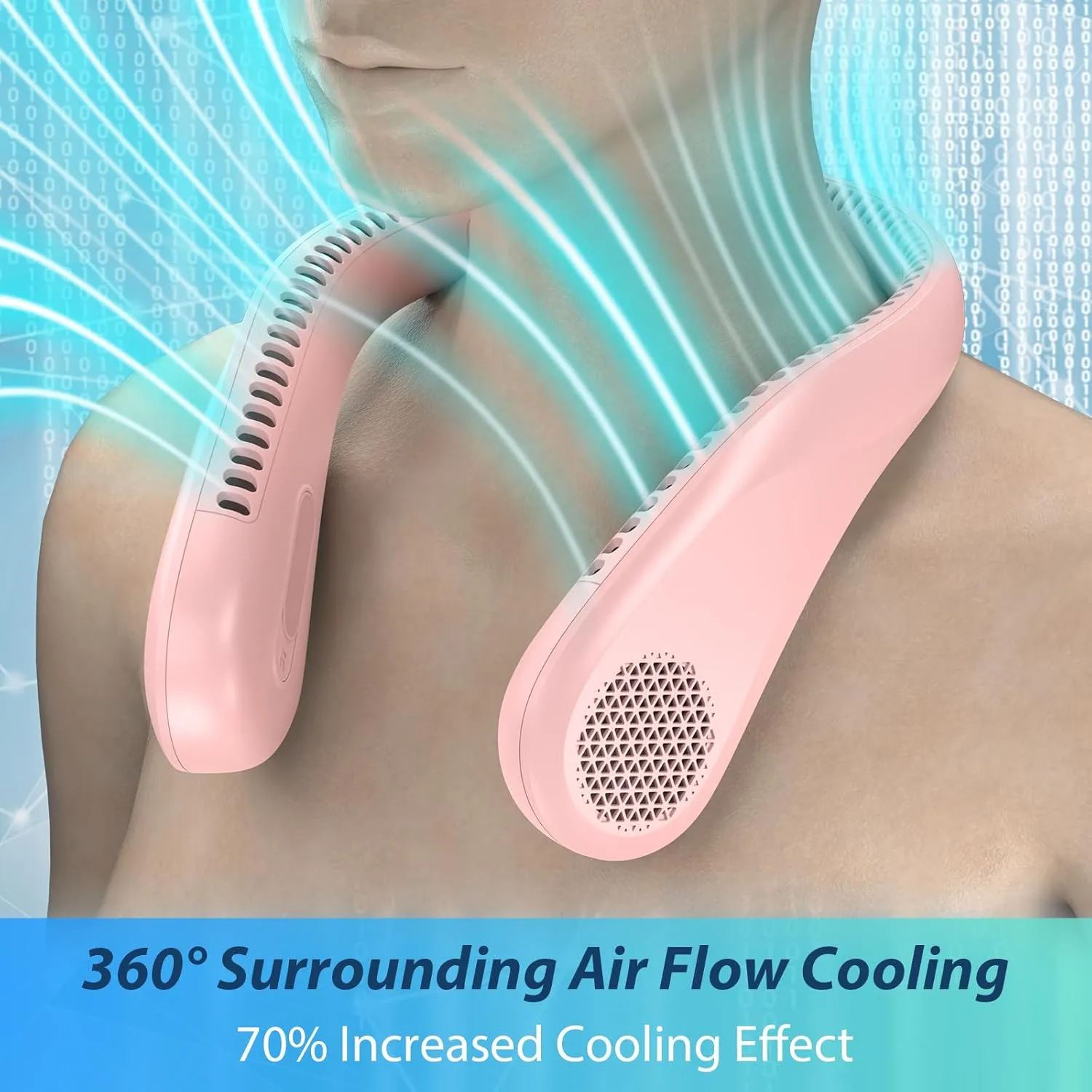 Bladeless Neck Fan with 5200mAh Battery - 3-Speed Adjustable Hands-Free Cooling Fan, USB Rechargeable & Portable Personal Fan for Travel, Outdoor, Sports, Office