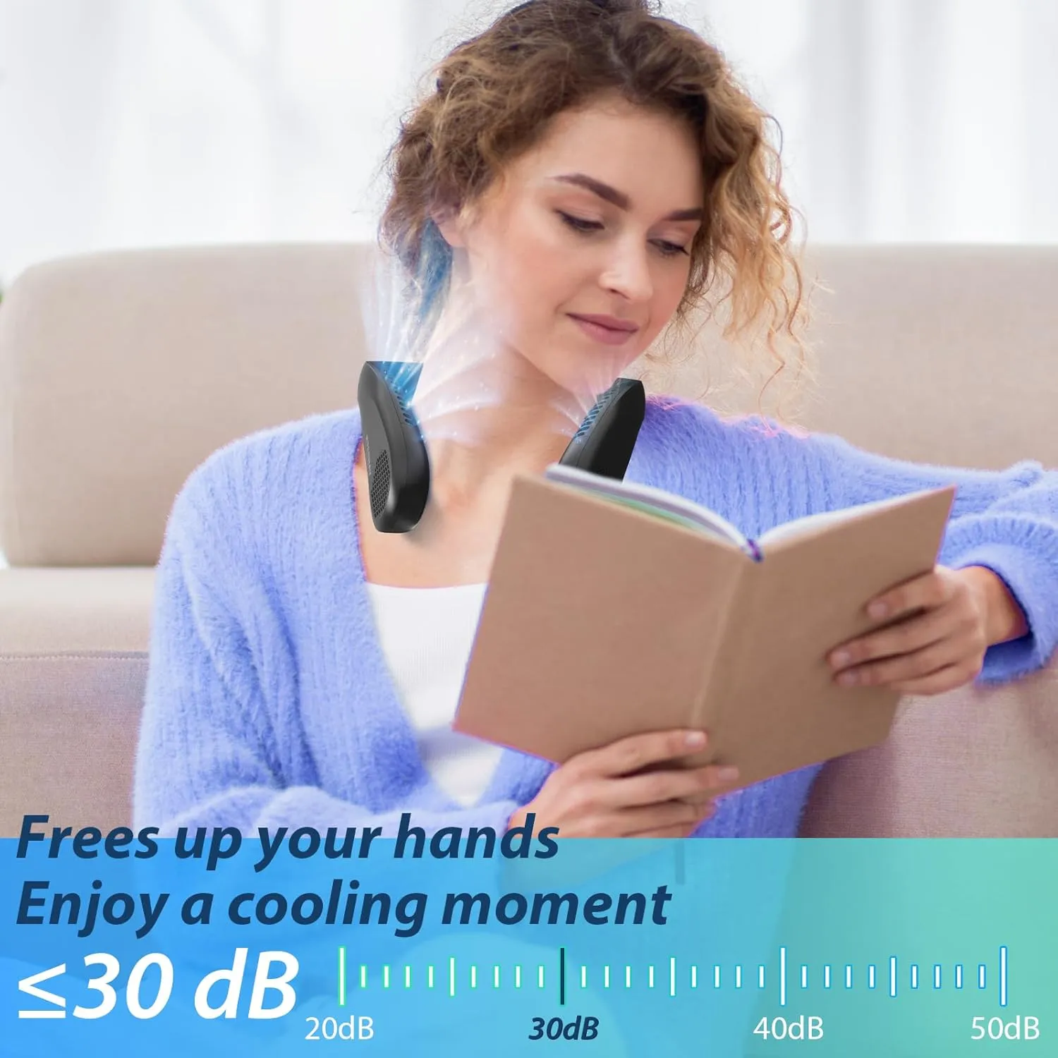 Bladeless Neck Fan with 5200mAh Battery - 3-Speed Adjustable Hands-Free Cooling Fan, USB Rechargeable & Portable Personal Fan for Travel, Outdoor, Sports, Office
