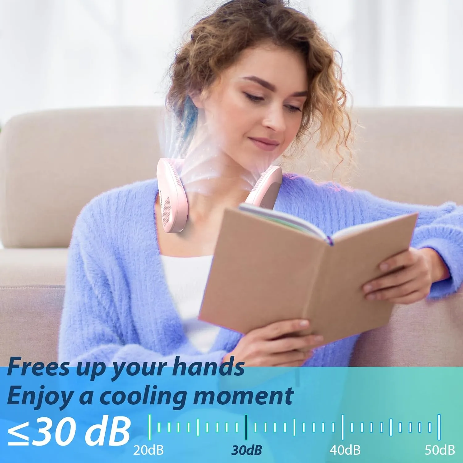 Bladeless Neck Fan with 5200mAh Battery - 3-Speed Adjustable Hands-Free Cooling Fan, USB Rechargeable & Portable Personal Fan for Travel, Outdoor, Sports, Office