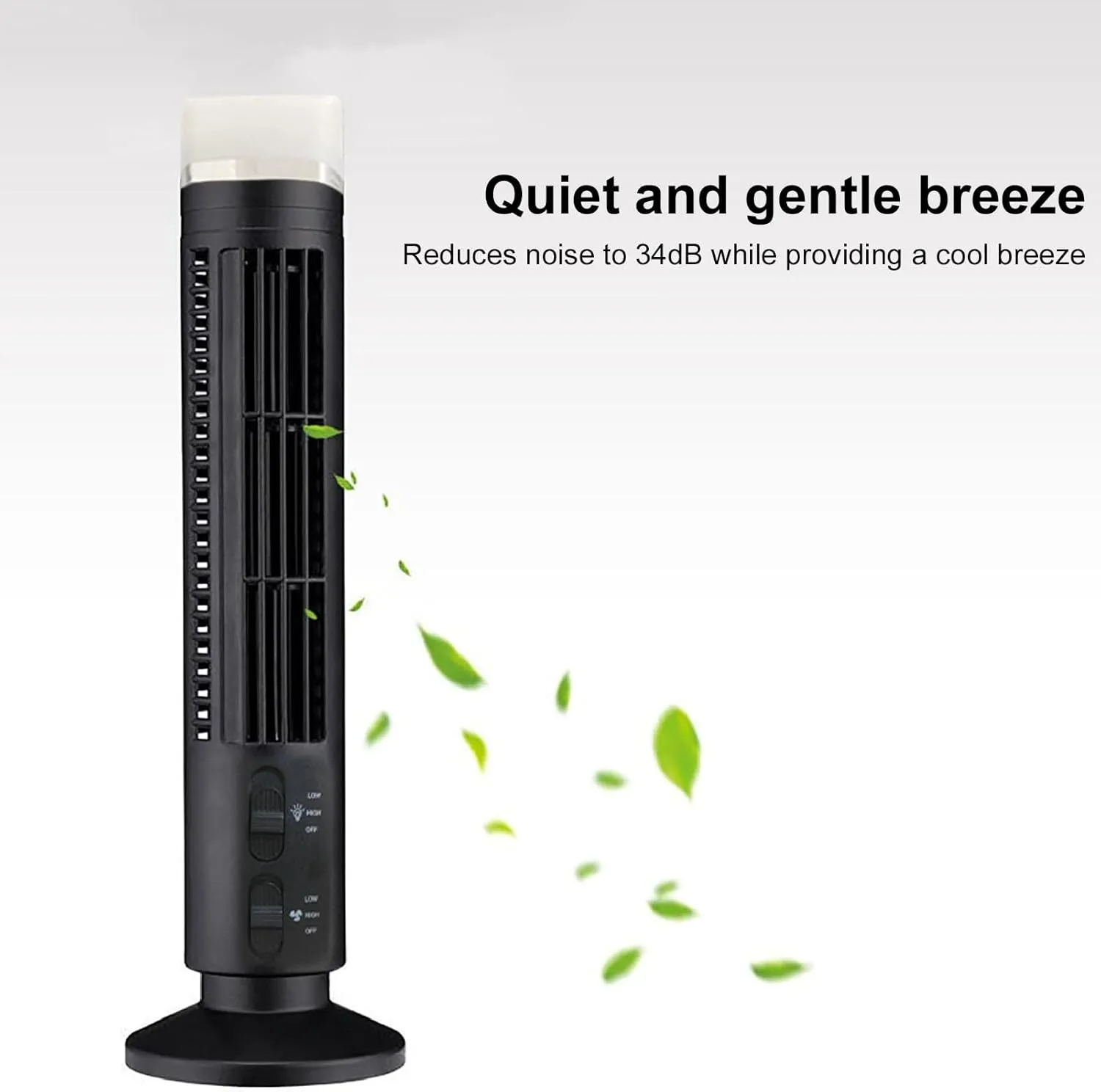 Bladeless Tower Fan 90 Degree Oscillating Quiet Portable USB Desk Fan,34 dB Quiet Electric Cooling Fan with Light for Home Bedroom Office (Black)