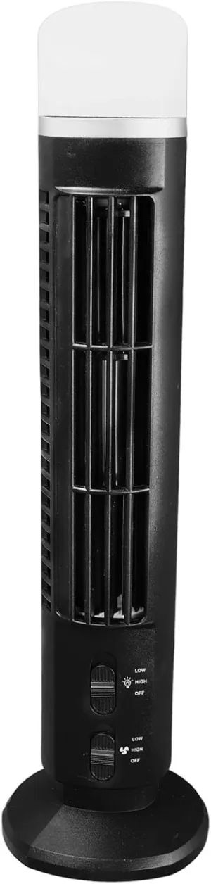 Bladeless Tower Fan 90 Degree Oscillating Quiet Portable USB Desk Fan,34 dB Quiet Electric Cooling Fan with Light for Home Bedroom Office (Black) Rear-mounted fan for childrens safety