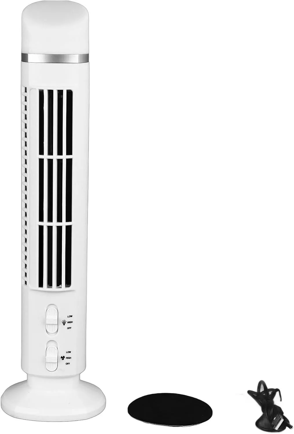 Bladeless Tower Fan 90 Degree Oscillating Quiet Portable USB Desk Fan,34 dB Quiet Electric Cooling Fan with Light for Home Bedroom Office (White) Rear-mounted fan for childrens safety