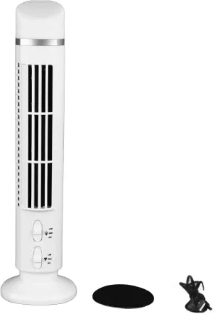 Bladeless Tower Fan 90 Degree Oscillating Quiet Portable USB Desk Fan,34 dB Quiet Electric Cooling Fan with Light for Home Bedroom Office (White) Rear-mounted fan for childrens safety