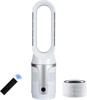 Bladeless Tower Fan and Air Purifier, True H13 HEPA Filter, 90 Oscillating Bladeless Fan with Remote and Touch control, 9H Timer, Floor Fans for Bedroom Home Office Use, Silver White Tower bladeless fan for modern homes