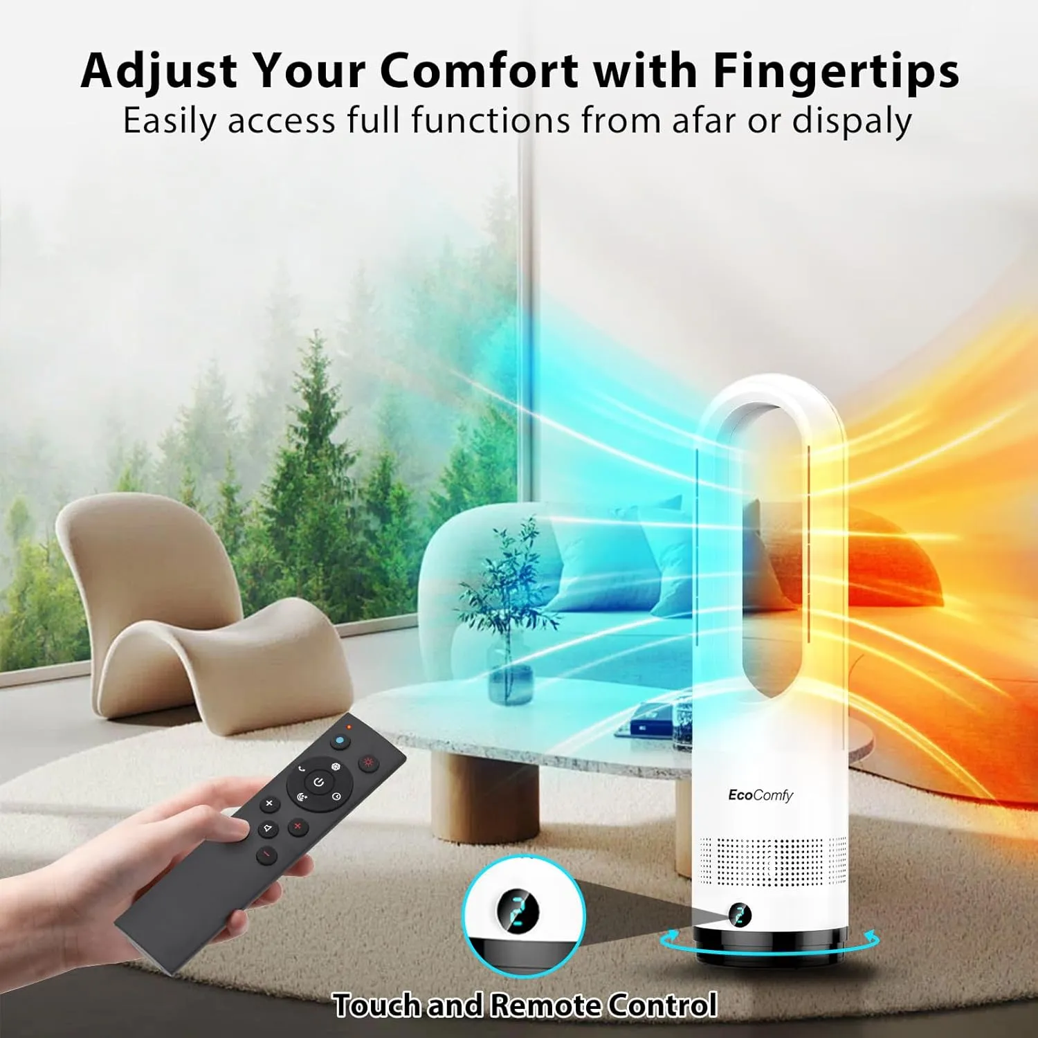 Bladeless Tower Fan for Bedroom, 22Inch 1400W Space Heater & 40W Cooler Fan Combo with Remote, Overheat & Tip-Over Protection, 80 Oscillating, 9H Timer, LED Display for Bedroom, Kitchen, Office