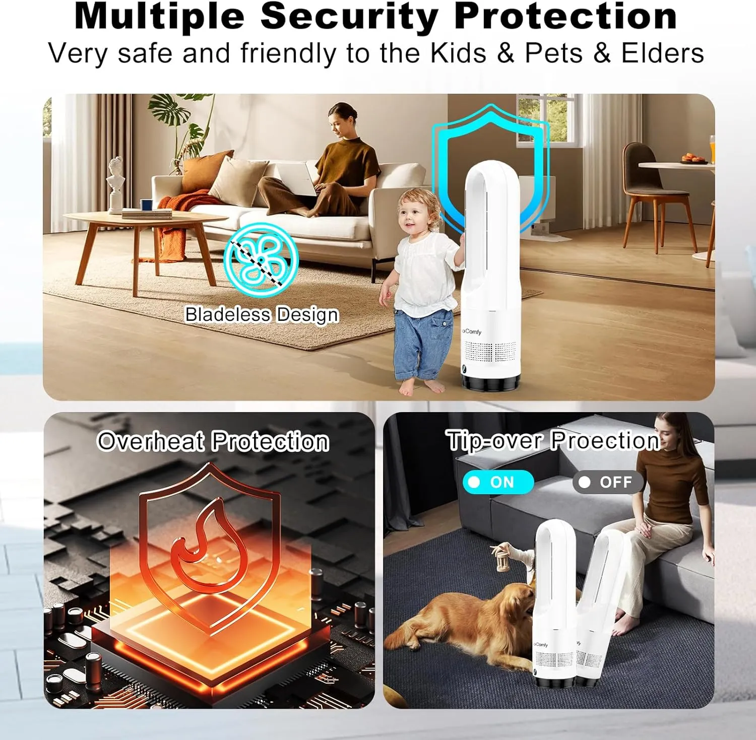 Bladeless Tower Fan for Bedroom, 22Inch 1400W Space Heater & 40W Cooler Fan Combo with Remote, Overheat & Tip-Over Protection, 80 Oscillating, 9H Timer, LED Display for Bedroom, Kitchen, Office