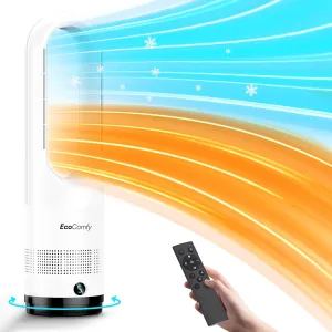 Bladeless Tower Fan for Bedroom, 22Inch 1400W Space Heater & 40W Cooler Fan Combo with Remote, Overheat & Tip-Over Protection, 80 Oscillating, 9H Timer, LED Display for Bedroom, Kitchen, Office Tower bladeless fan for modern homes