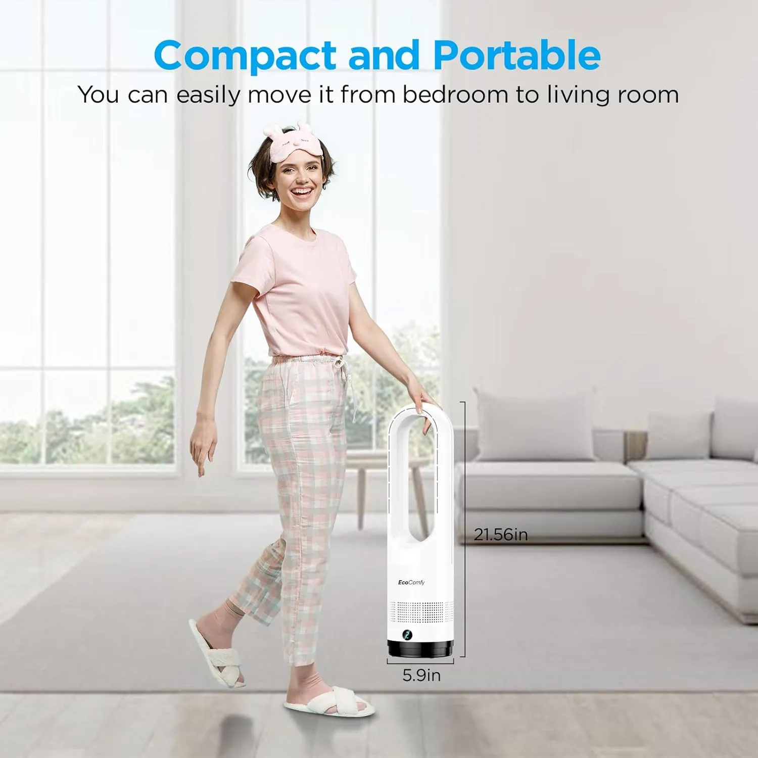 Bladeless Tower Fan for Bedroom, 22Inch Oscillating Cooling Fans with Remote, Quiet Bladeless Fan, 90 Swing, 8 Speeds, 9H Timer, LED Display for Home Office (White, 22inch Cool)