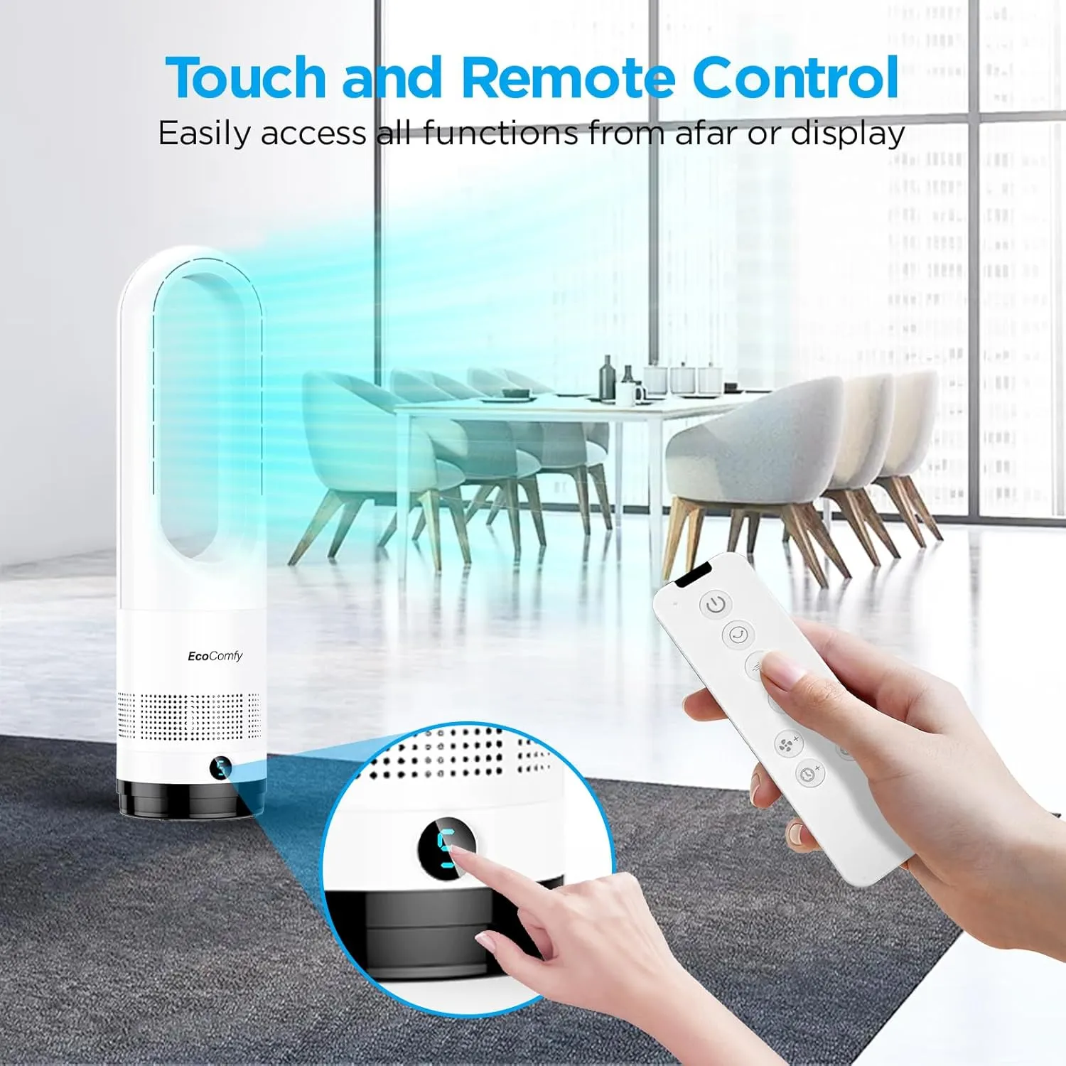 Bladeless Tower Fan for Bedroom, 22Inch Oscillating Cooling Fans with Remote, Quiet Bladeless Fan, 90 Swing, 8 Speeds, 9H Timer, LED Display for Home Office (White, 22inch Cool)