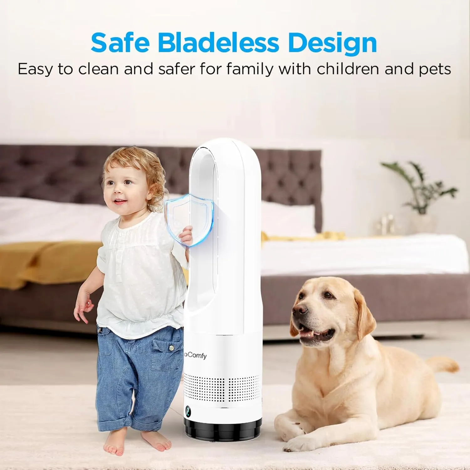 Bladeless Tower Fan for Bedroom, 22Inch Oscillating Cooling Fans with Remote, Quiet Bladeless Fan, 90 Swing, 8 Speeds, 9H Timer, LED Display for Home Office (White, 22inch Cool)