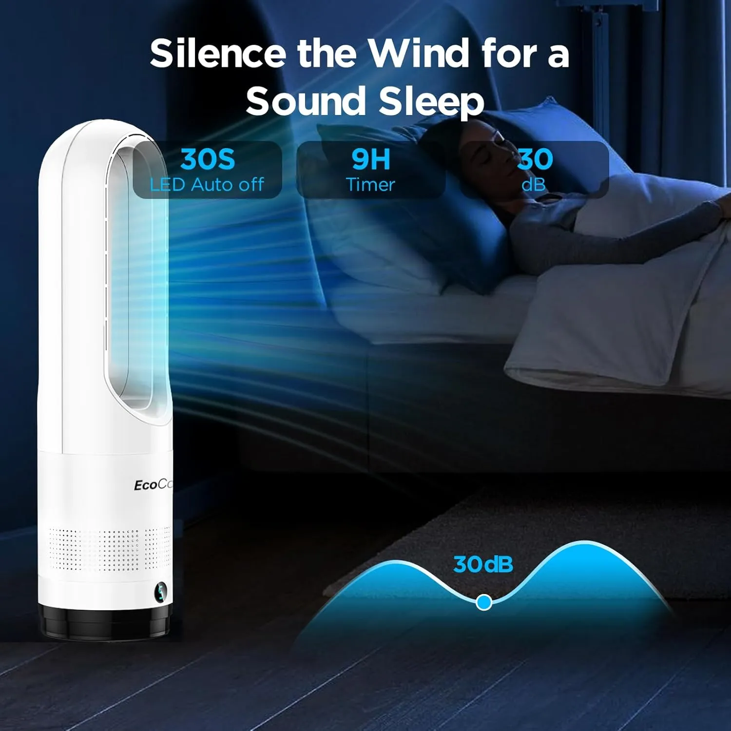 Bladeless Tower Fan for Bedroom, 22Inch Oscillating Cooling Fans with Remote, Quiet Bladeless Fan, 90 Swing, 8 Speeds, 9H Timer, LED Display for Home Office (White, 22inch Cool)