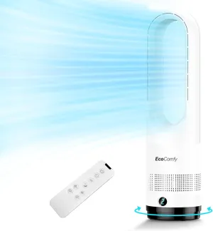 Bladeless Tower Fan for Bedroom, 22Inch Oscillating Cooling Fans with Remote, Quiet Bladeless Fan, 90 Swing, 8 Speeds, 9H Timer, LED Display for Home Office (White, 22inch Cool) Tower bladeless fan for modern homes