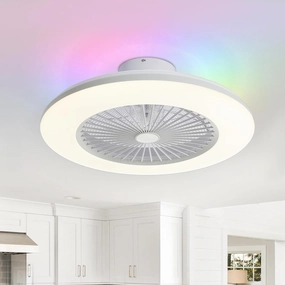 Bladeless Ceiling Fan with Light, 22 Inch Low Profile Ceiling Fan Smart RGB Ceiling Fans Fandelier Remote with Alexa/Google Assistant/APP Control, Modern Flush Mount Enclosed Chandelier App-controlled remote fan for convenience
