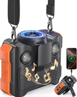 BLAVOR Portable Waist Fan, 5 Speeds Rechargeable Fan with Bluetooth Speaker & Flashlight, 40H Runtime, 16000RPM Strong Airflow, Personal Cool Clip Fans Under Shirt Belt for Outdoor, Work, Camping Waist-mounted portable fan for outdoor use