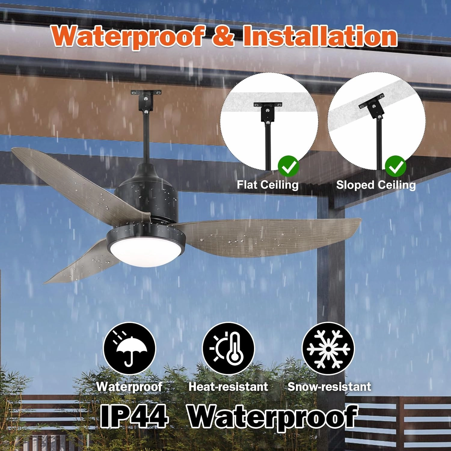 BZX Waterproof Outdoor Ceiling-Fan with Light - 52" Modern Ceiling Fans with 3 Colors LED Light, App & Remote Control, Quiet DC Motor, for Patios Gazebo
