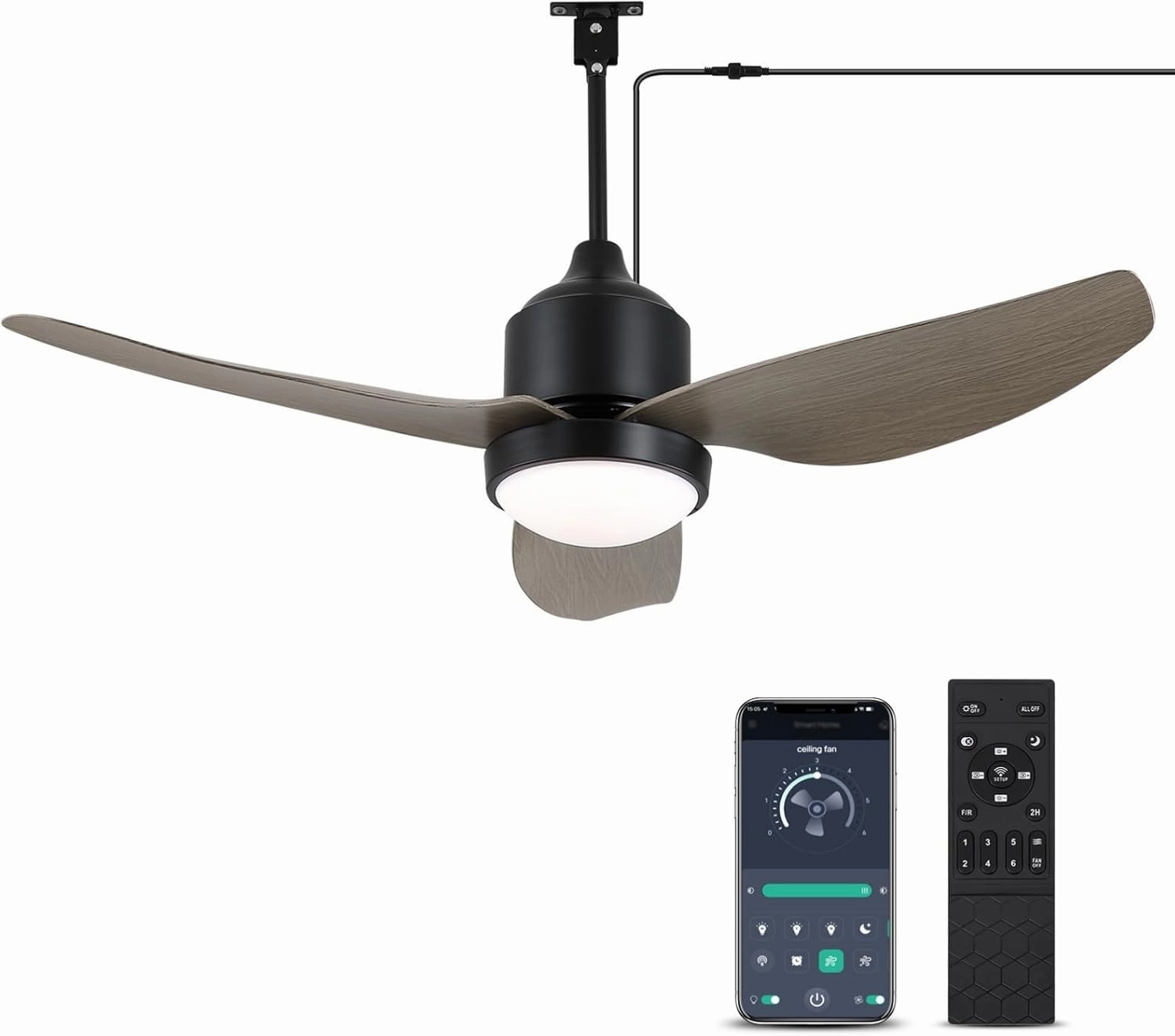 BZX Waterproof Outdoor Ceiling-Fan with Light - 52" Modern Ceiling Fans with 3 Colors LED Light, App & Remote Control, Quiet DC Motor, for Patios Gazebo App-controlled remote fan for convenience