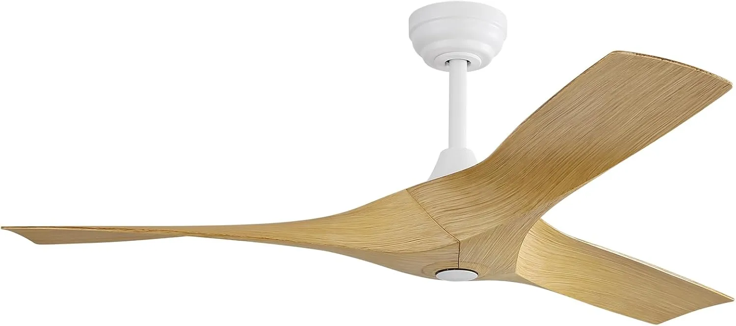 CACI Mall 52 Inch Propeller Ceiling Fan No Light, Low Profile Downrod Mount Ceiling Fans with Remote, 3 ABS Blades, Quiet Noiseless DC Motor, and 3 Downrods for Home Rooms, White/Wooden Fan with safety blade design