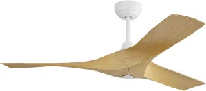 CACI Mall 52 Inch Propeller Ceiling Fan No Light, Low Profile Downrod Mount Ceiling Fans with Remote, 3 ABS Blades, Quiet Noiseless DC Motor, and 3 Downrods for Home Rooms, White/Wooden Fan with safety blade design