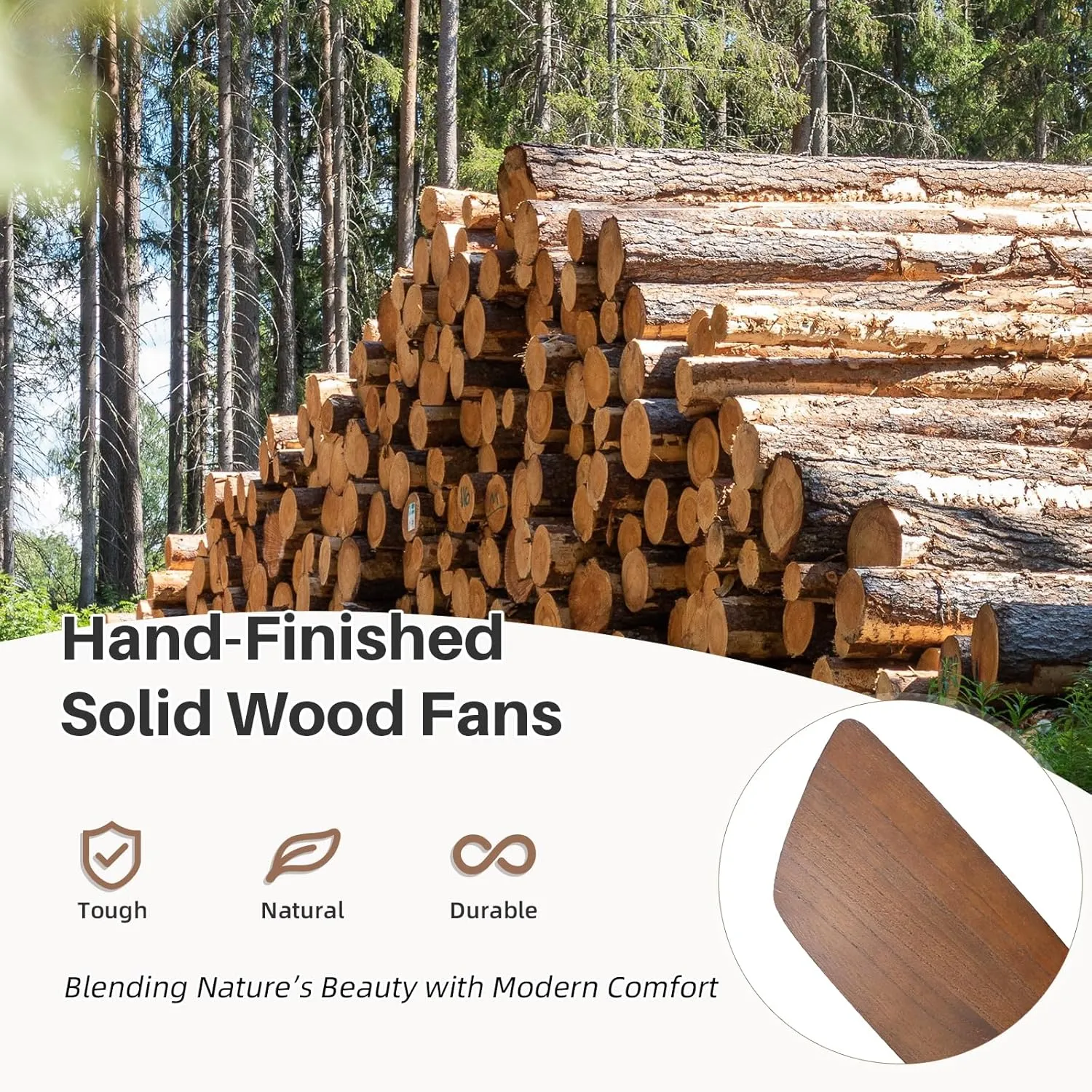 CACI Mall 52 Inch Solid Wood Ceiling Fan without Light, Flush Mount, 3 Blade, Low Profile, Modern, Outdoor/Indoor Ceiling Fans No Light for Bedroom/Farmhouse/Patio