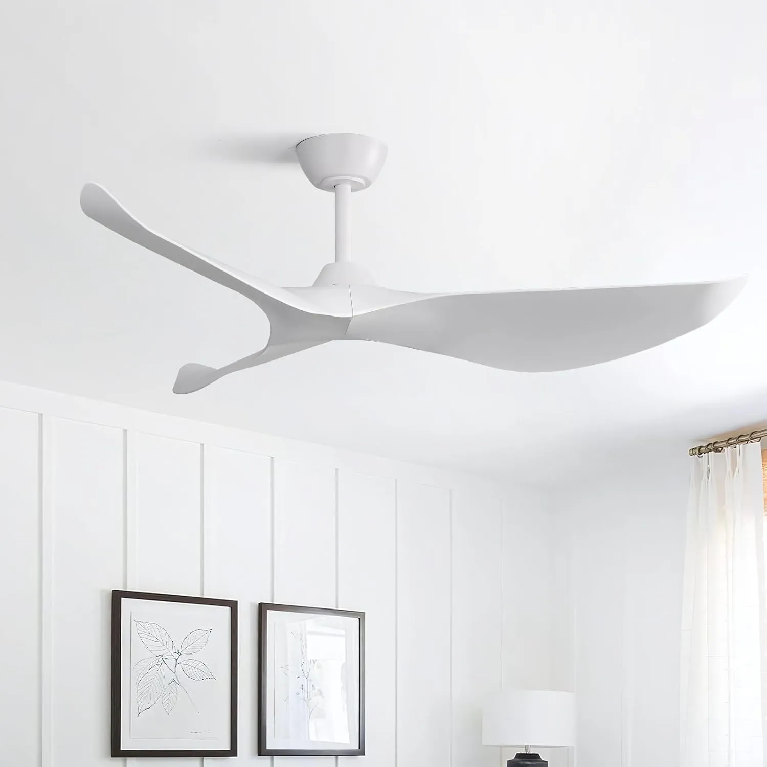 CACI Mall 52" White Ceiling Fan No Light, Modern, Remote Control, 3 Blades Ceiling Fan with Noiseless Reversible Dc Motor for Living room, Bedroom Fan with safety blade design